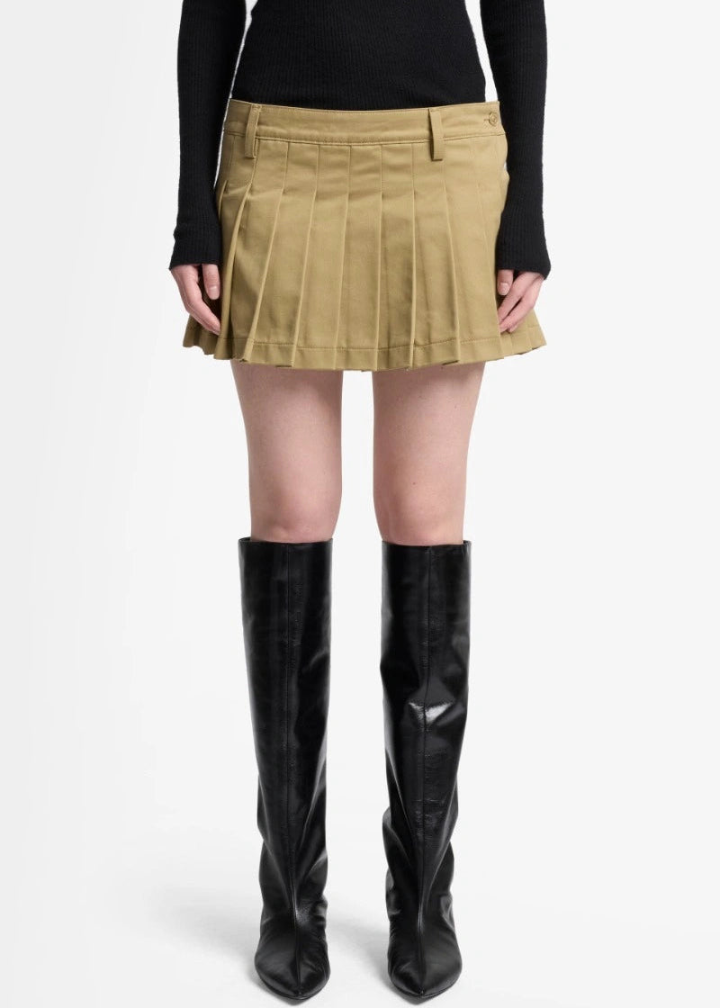 FW25-7UZ60F07  GONNA   PLEATED MINI SKIRT TWILL SAND STORM