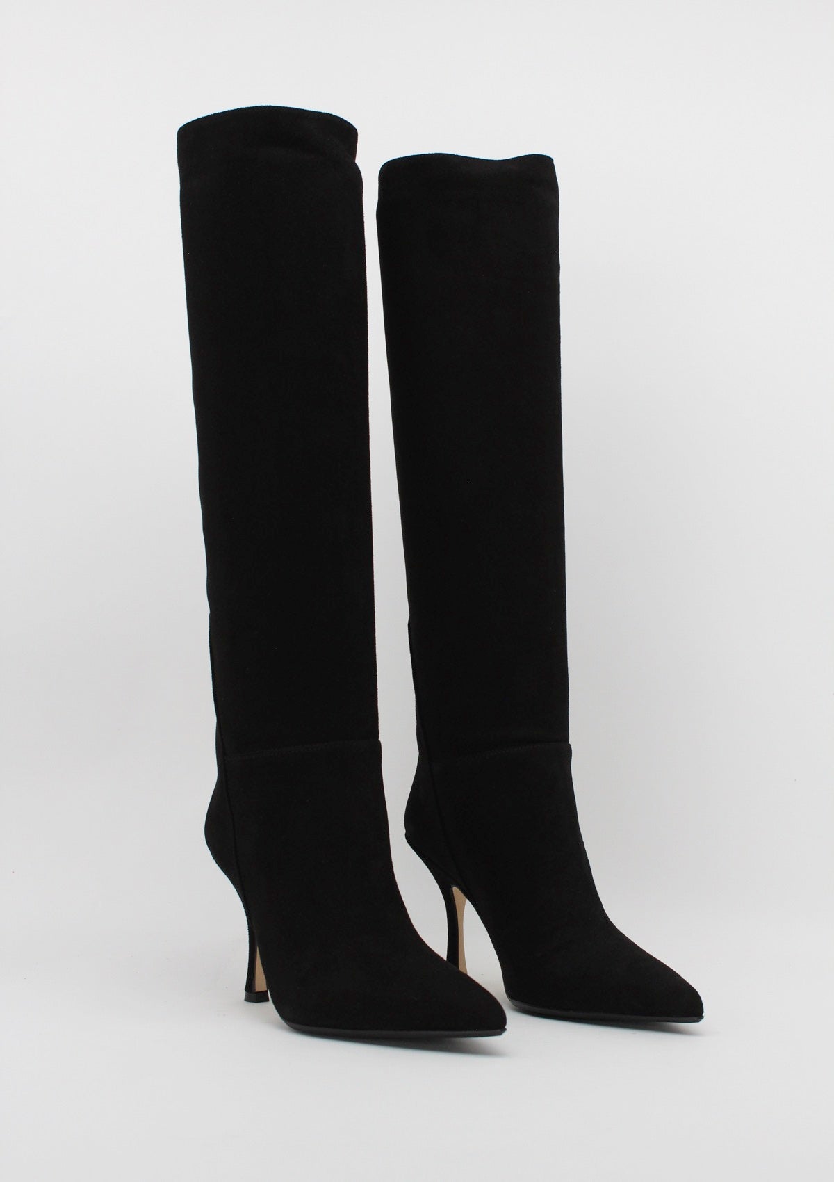 8014  Stivale Alto al Ginocchio in Camoscio Nero con Tacco Stiletto - Anna F.