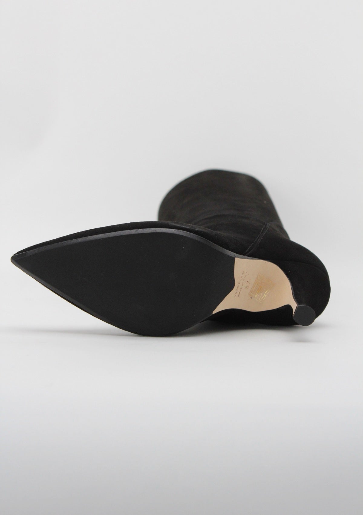 8014  Stivale Alto al Ginocchio in Camoscio Nero con Tacco Stiletto - Anna F.