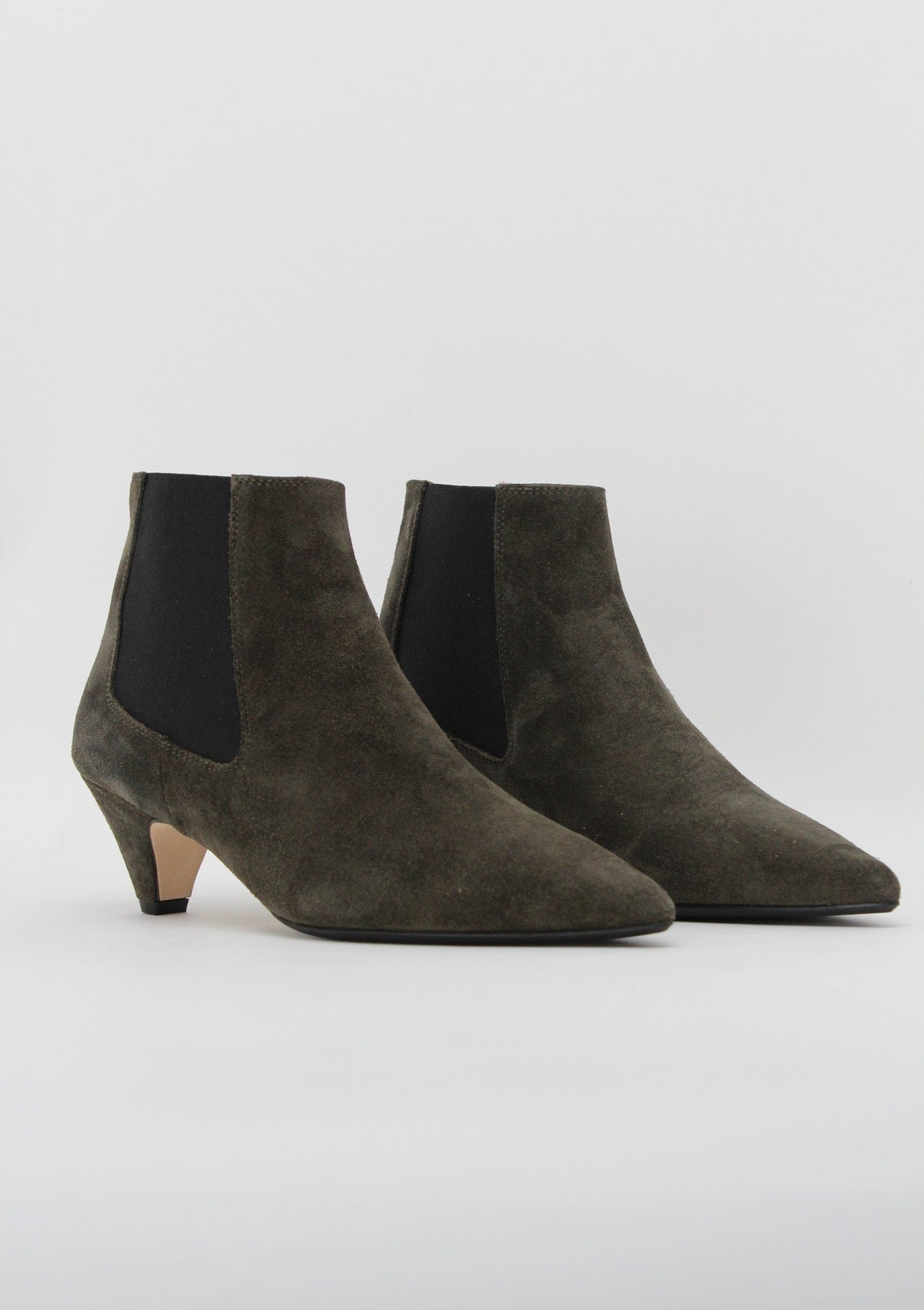 9629 Stivaletto Chelsea con Tacco Rocchetto in Camoscio Verde Muschio - Anna F.