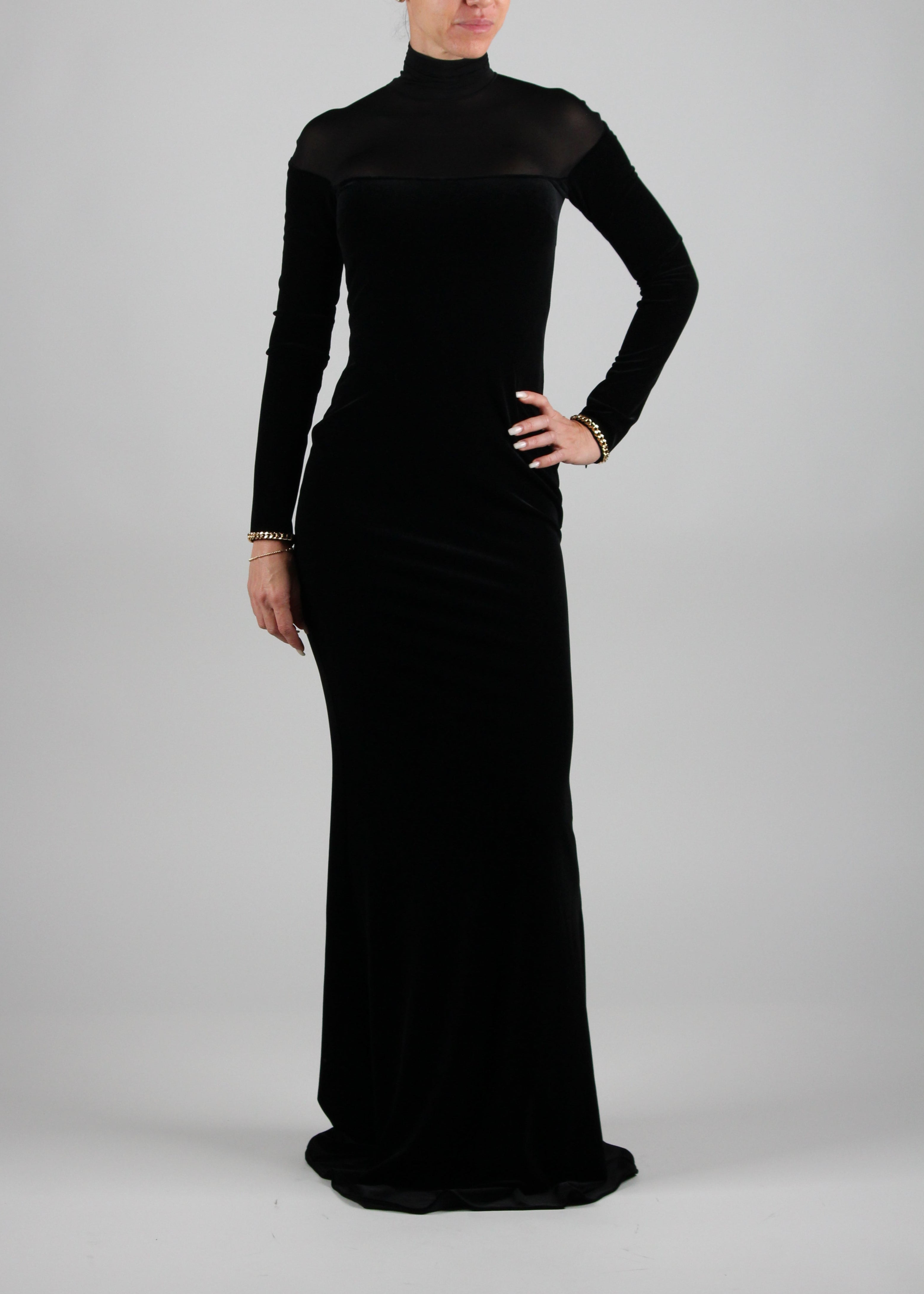 FW25-ABR4257E2  ABITO RED CARPET IN VELLUTO E JERSEY   COLORE NERO