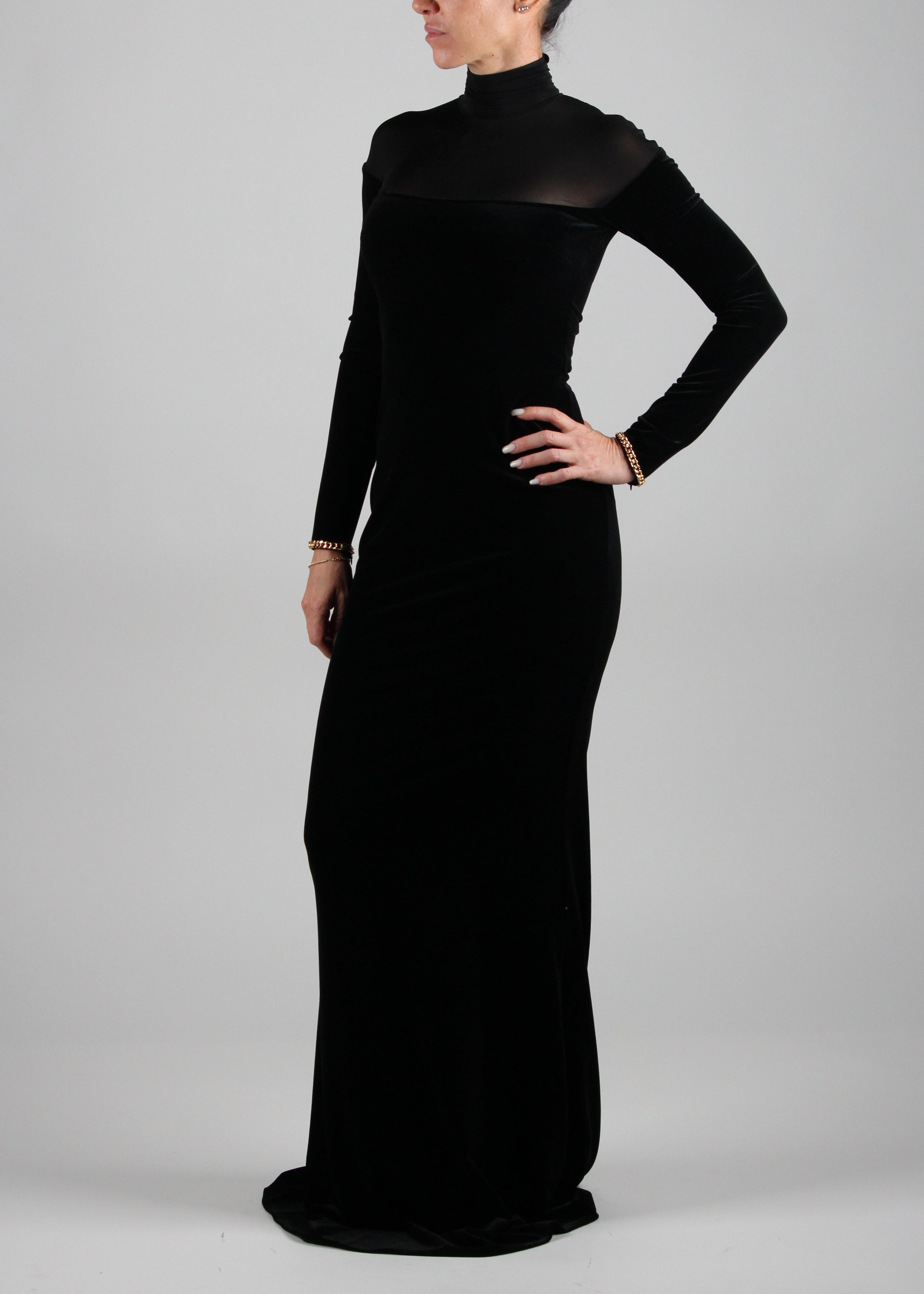 FW25-ABR4257E2  ABITO RED CARPET IN VELLUTO E JERSEY   COLORE NERO