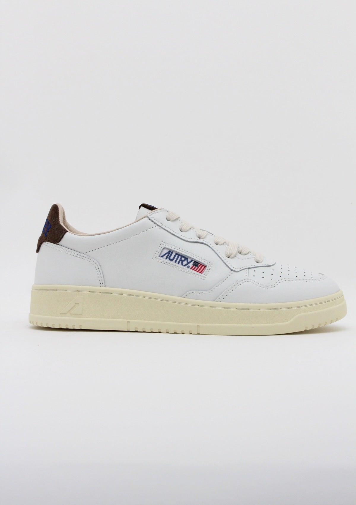 AULM HJ03 SNEAKERS UOMO AUTRY MEDALIST LOW (AULM) - BIANCO / DETTAGLIO MARRONE SCURO / CREMA