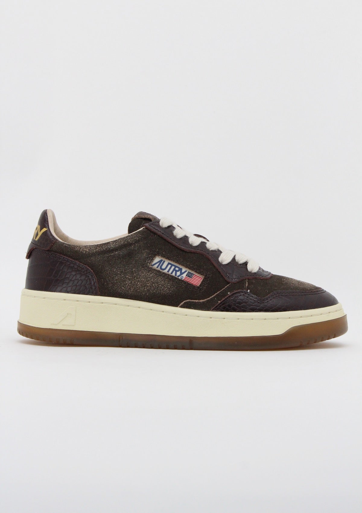 AULW CJ01 SNEAKERS DONNA AUTRY MEDALIST LOW - MARRONE SCURO / EFFETTO COCCODRILLO / CREMA