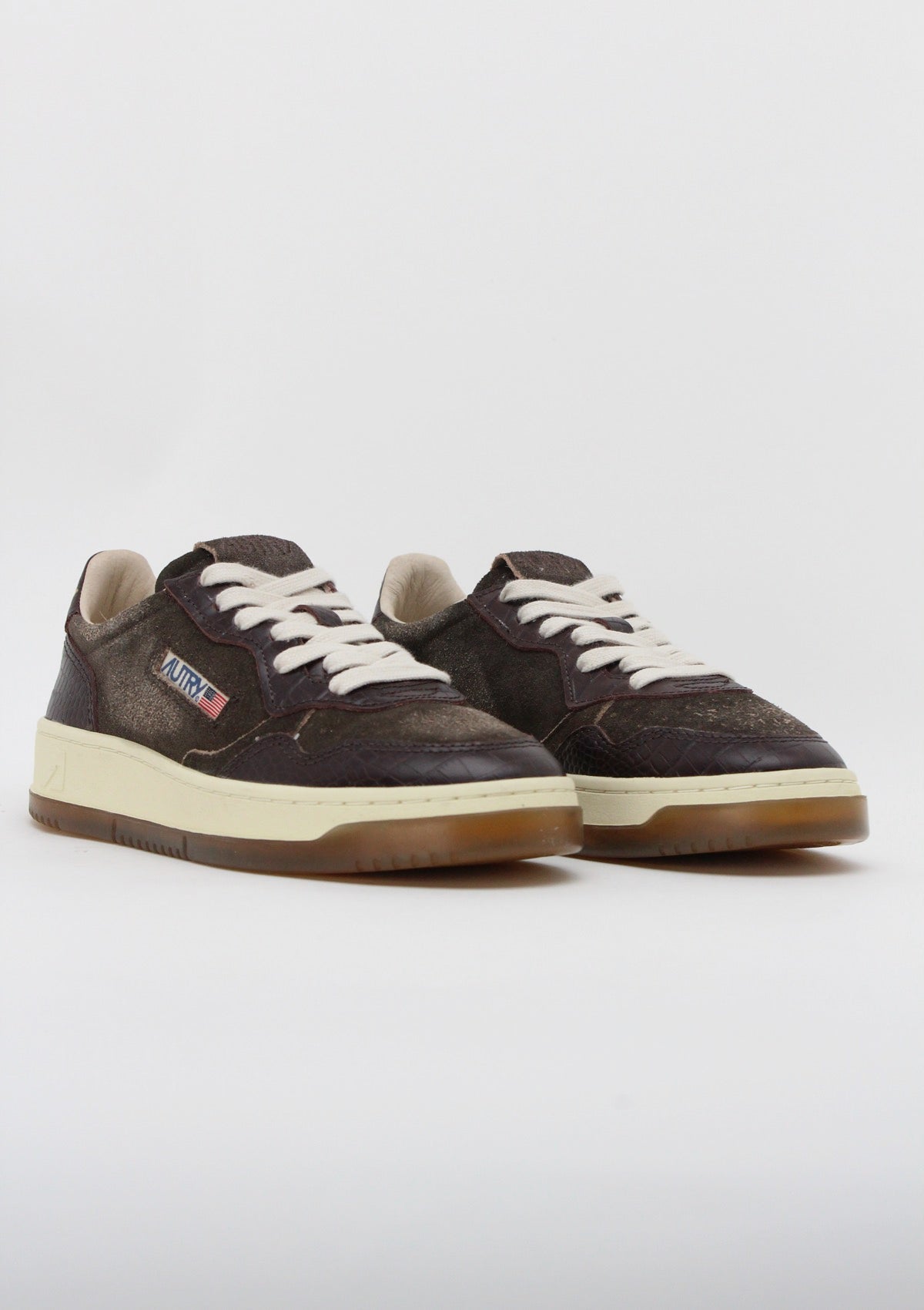AULW CJ01 SNEAKERS DONNA AUTRY MEDALIST LOW - MARRONE SCURO / EFFETTO COCCODRILLO / CREMA