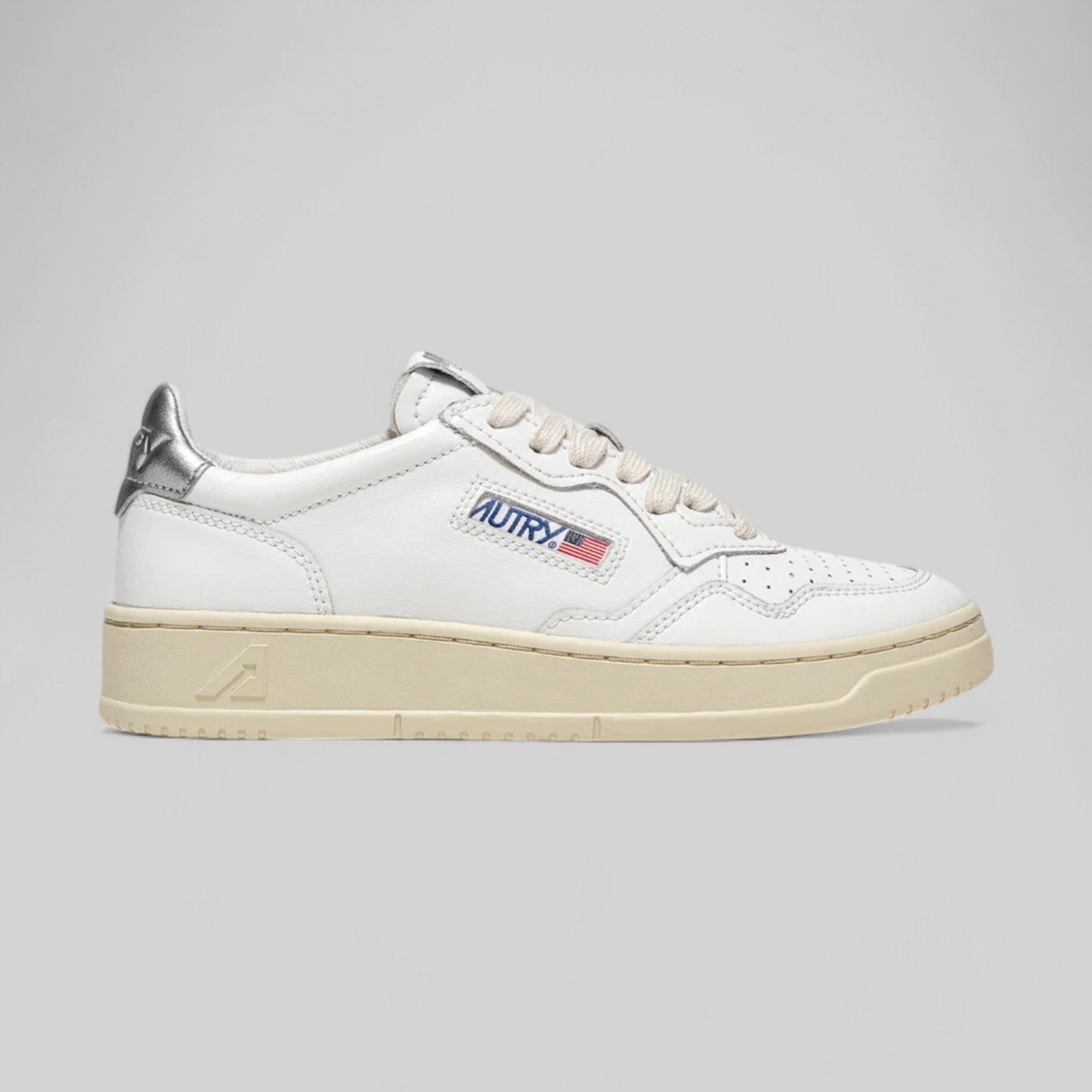 SNEAKERS AULW-LL05 MEDALIST LOW IN PELLE BIANCA E METALLIZZATA ARGENTO