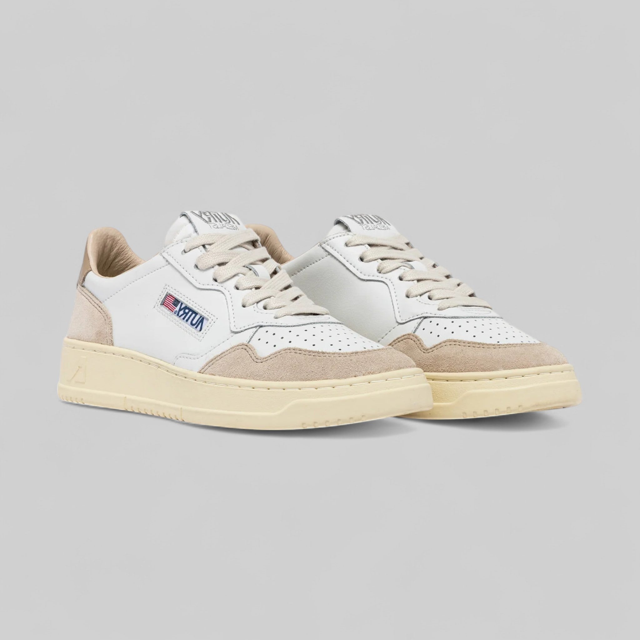 AULW-LS58 SNEAKERS MEDALIST LOW IN PELLE BIANCA E PEPPER E SUEDE BEIGE