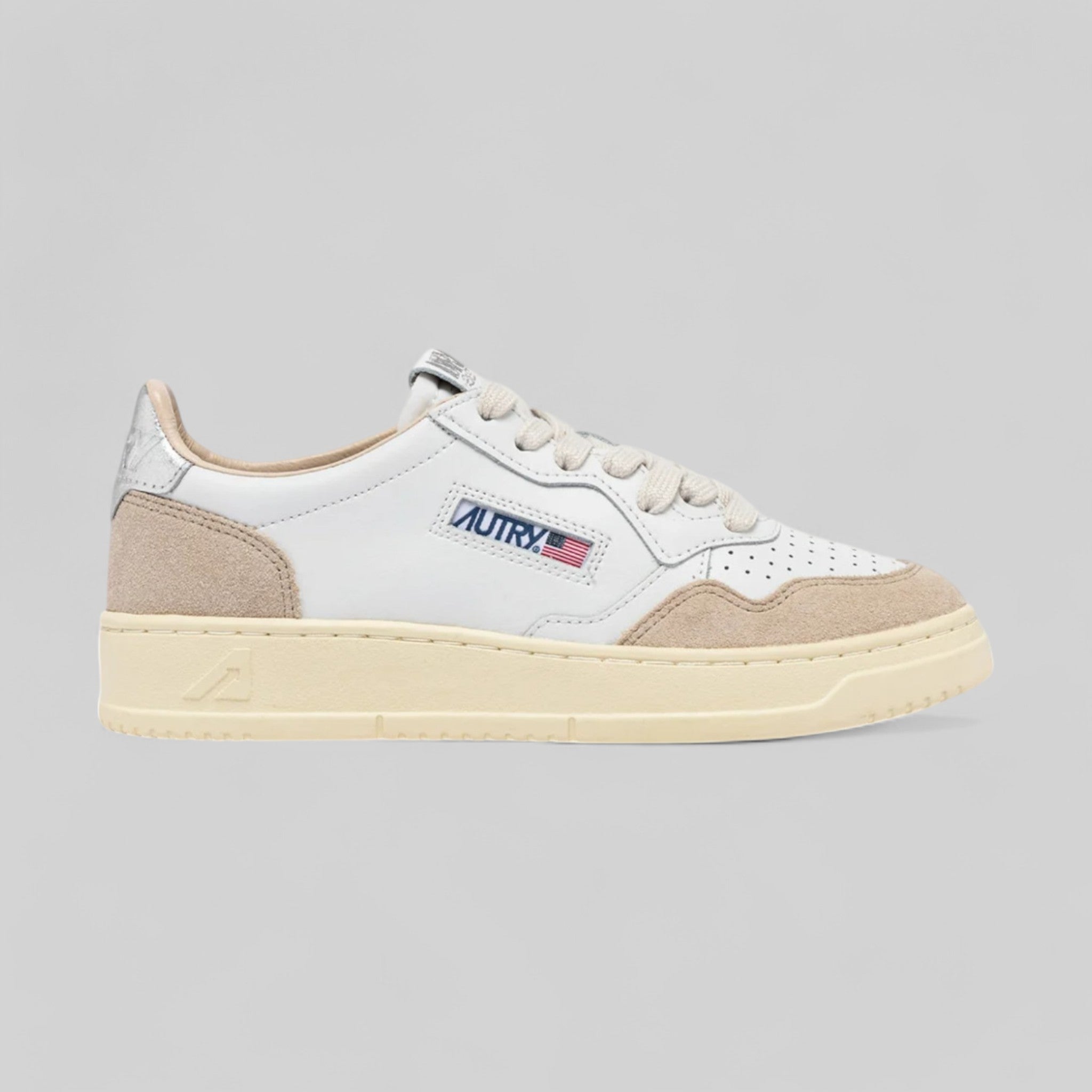 SNEAKERS AULW-LS74 MEDALIST LOW IN PELLE E SUEDE BIANCA E ARGENTO