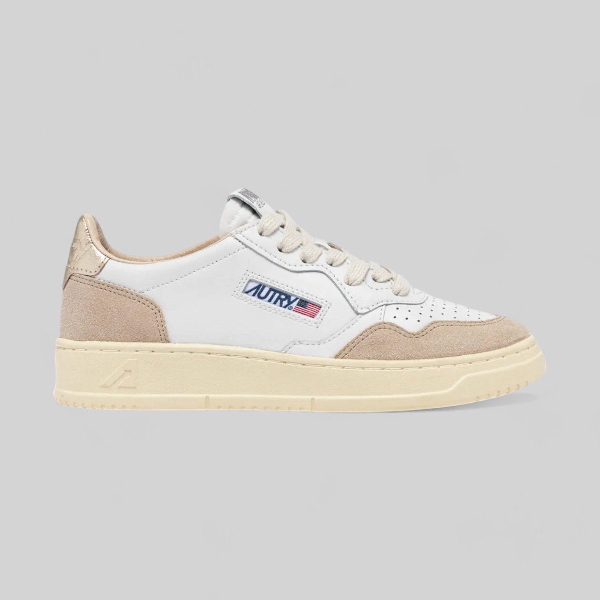 SNEAKERS AULW-LS75 MEDALIST LOW IN PELLE E SUEDE BIANCA E ORO