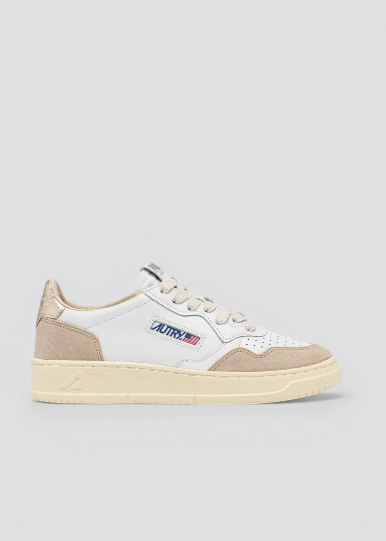 SNEAKERS AULW-LS75 MEDALIST LOW IN PELLE E SUEDE BIANCA E ORO