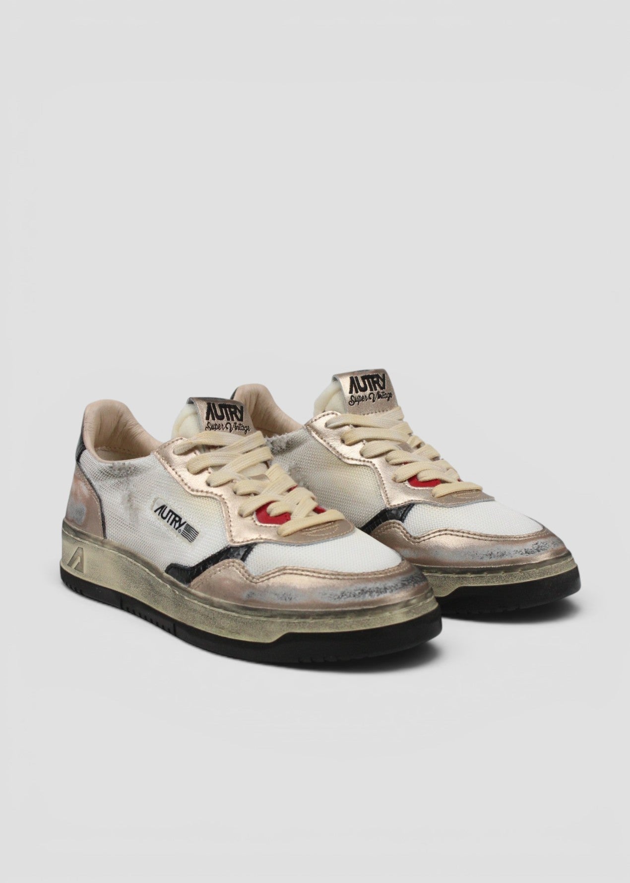 AVLW-MS09 SNEAKERS DONNA SUP VINT  MESH/SUEDE  WHT/GOLD