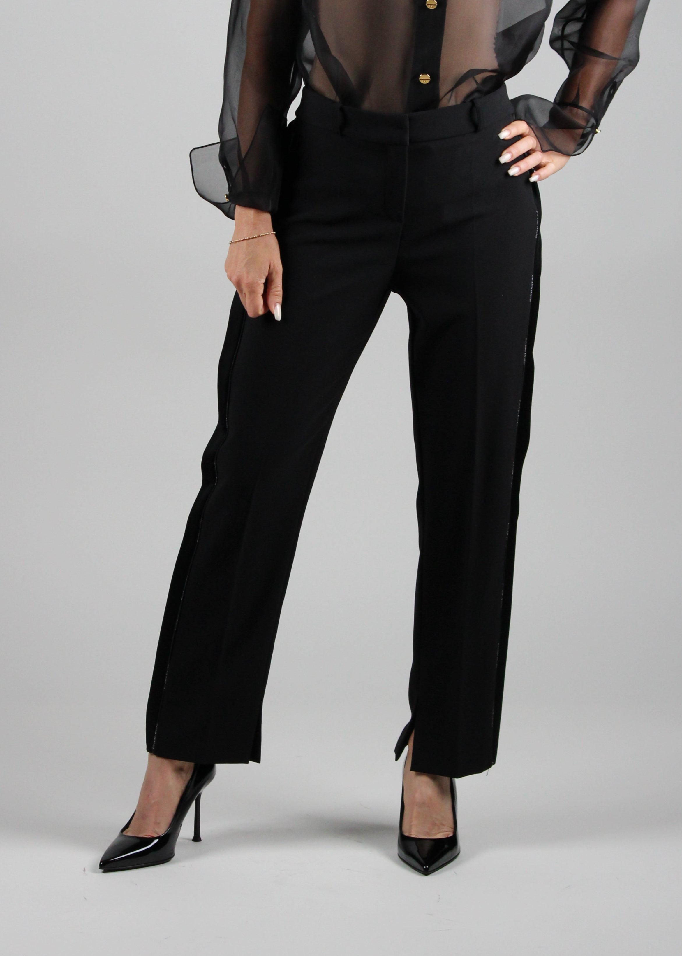 FW25-PA08856E2  PANTALONI IN CRÊPE LEGGERO CON DETTAGLI SMOKING COLORE NERO