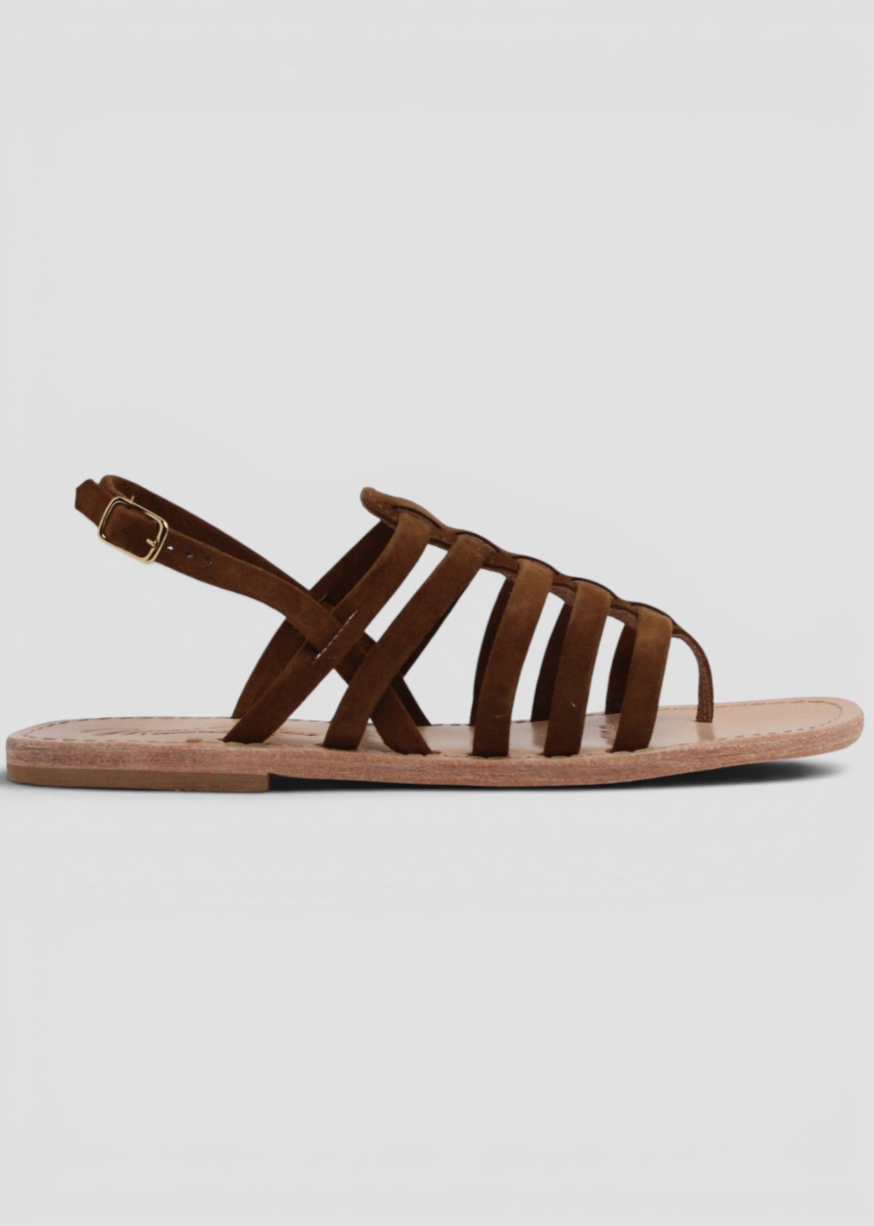 CALLIOPE – SANDALO ARTIGIANALE IN SUEDE NOCCIOLA