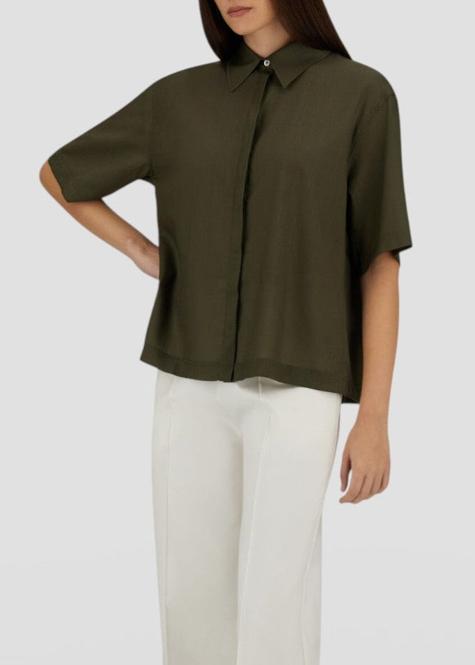 SS26-CM000055D-33487 CAMICIA MANICA CORTA VERDE MILITARE