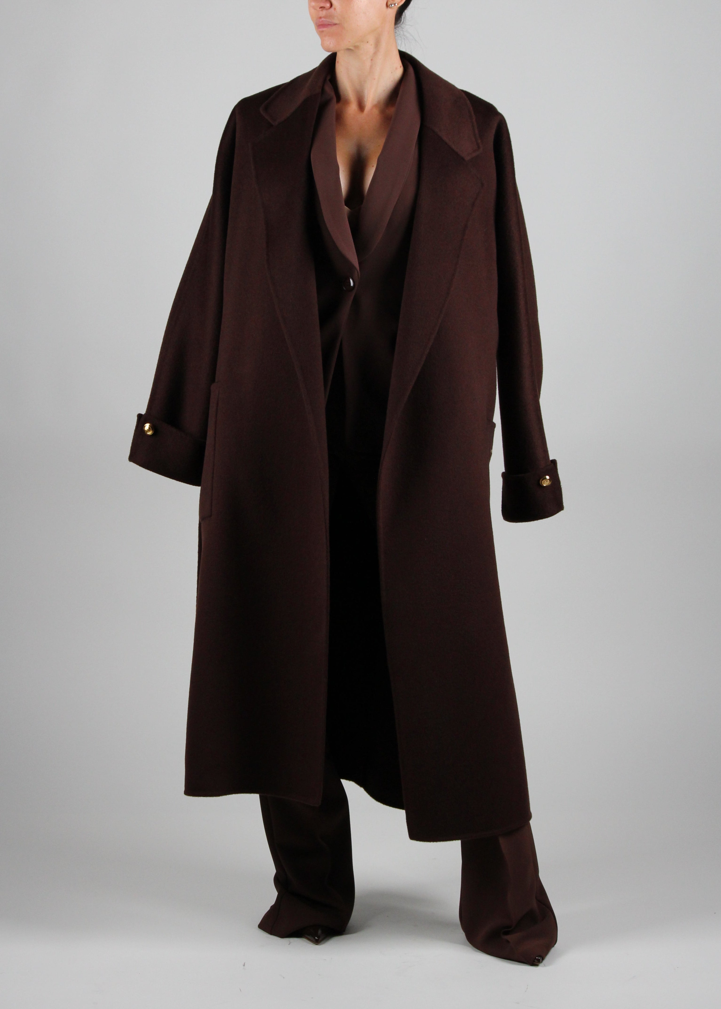 FW25-CP68D56E2  CAPPOTTO IN PANNO DI MISTO LANA DOUBLE COLORE COFFEE
