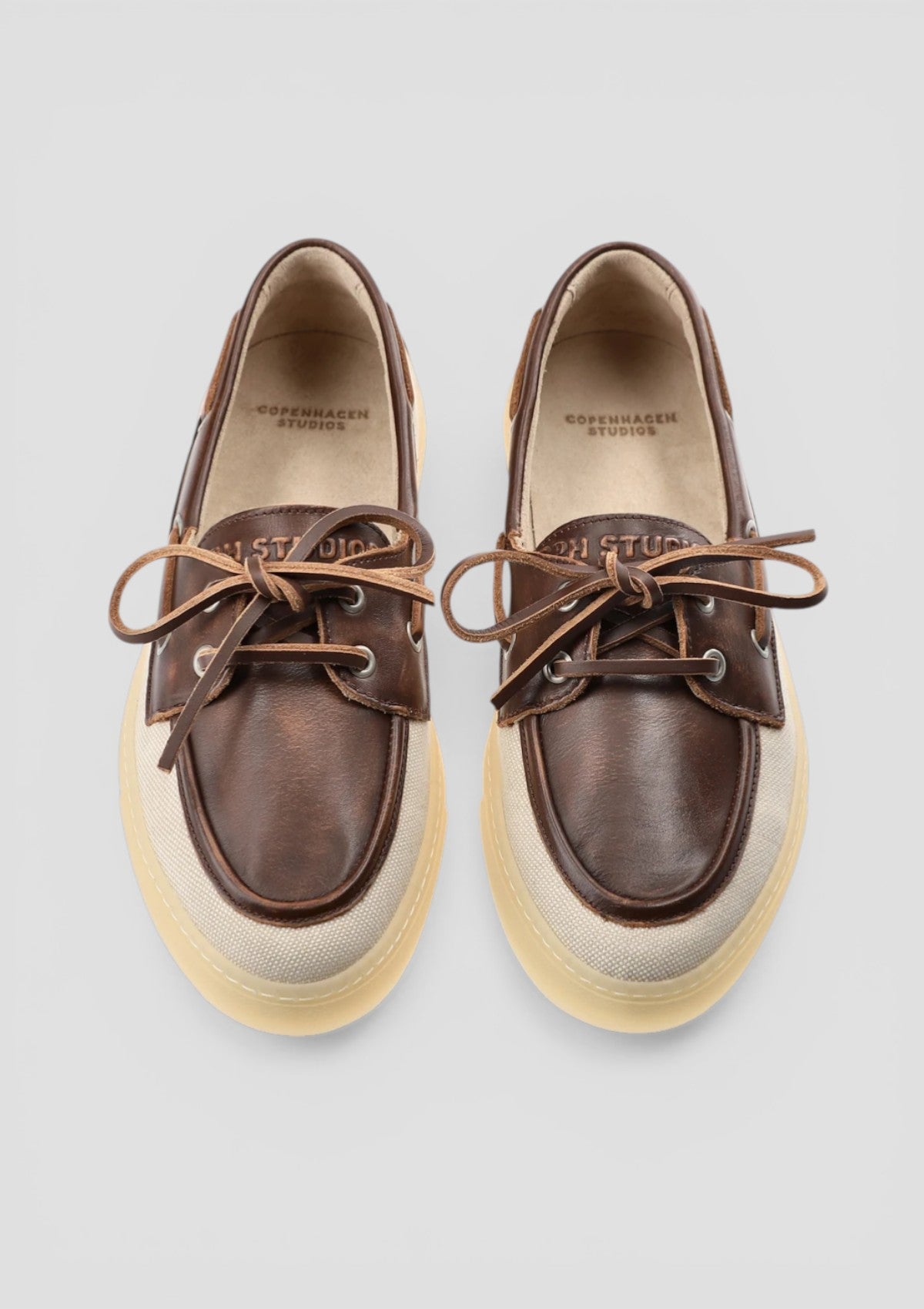 SS26-CPH 160 MOCASSINO MIX DI MATERIALI MARRONE/CREMA