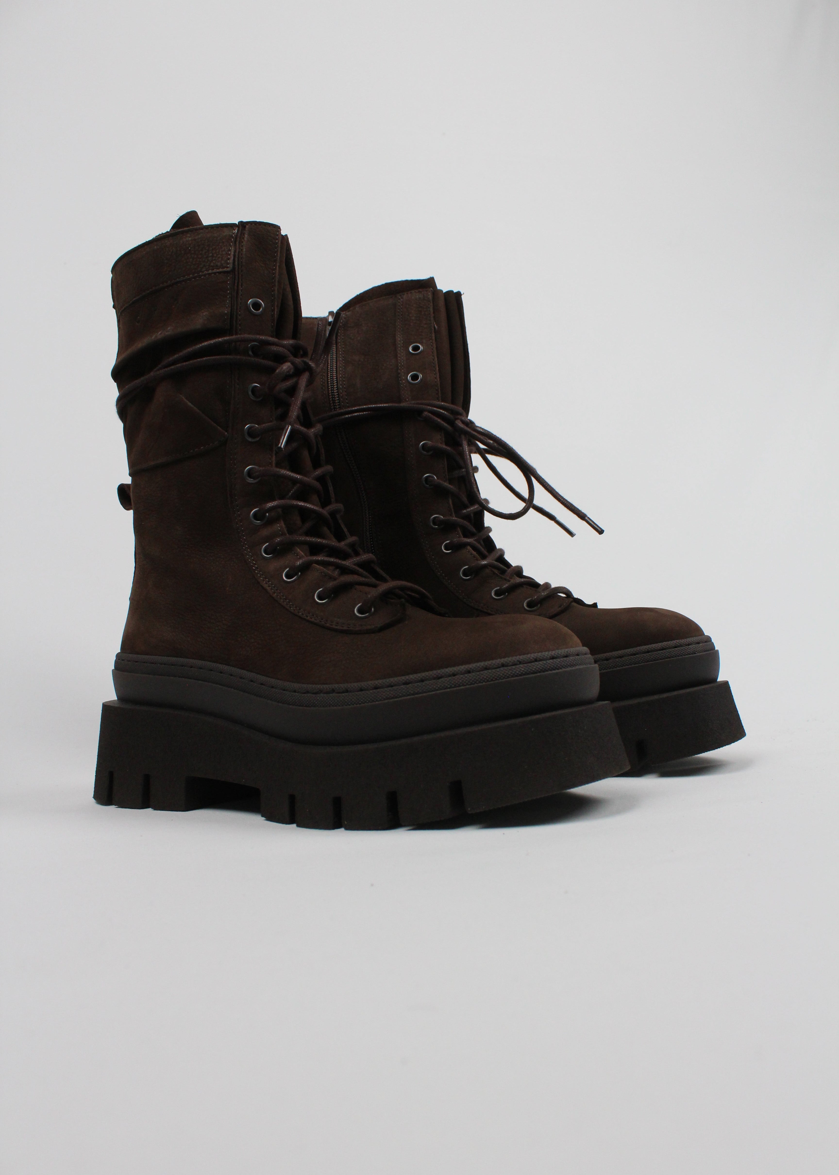 CHP691/NAB  STIVALETTO LACE-UP MIDB OOT IN NABUC  COL CIOCCOLATO