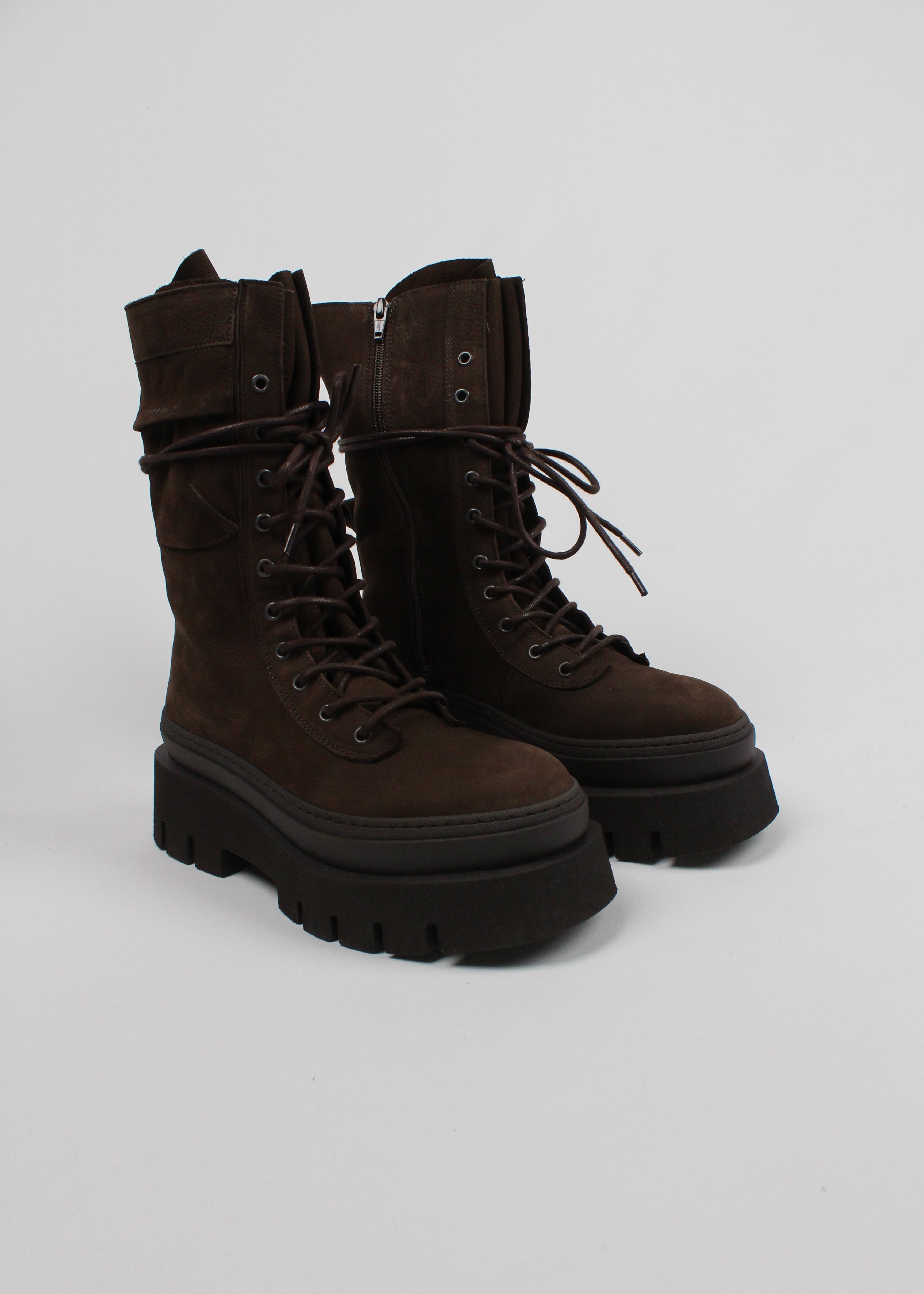 CHP691/NAB  STIVALETTO LACE-UP MIDB OOT IN NABUC  COL CIOCCOLATO