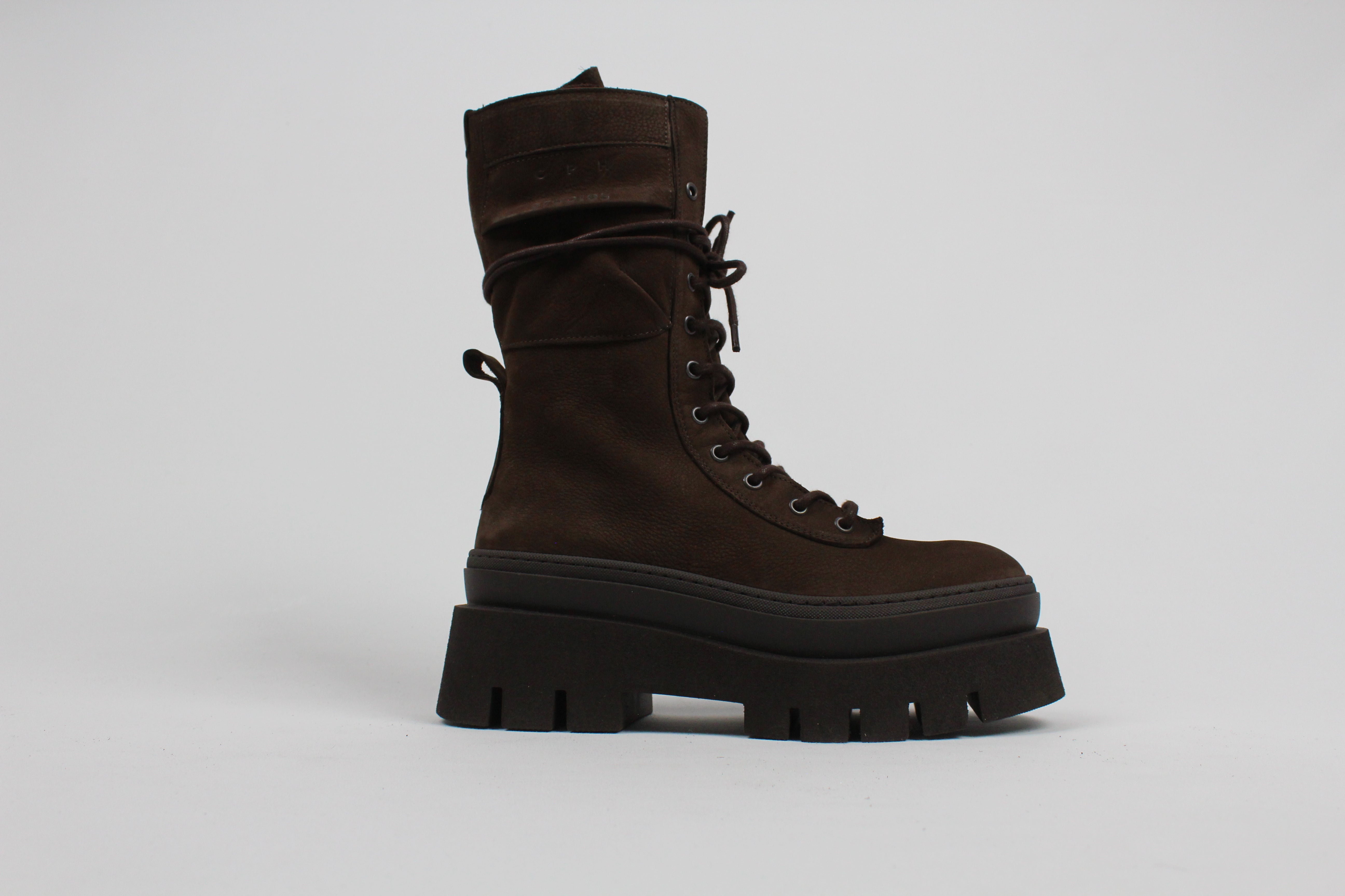 CHP691/NAB  STIVALETTO LACE-UP MIDB OOT IN NABUC  COL CIOCCOLATO