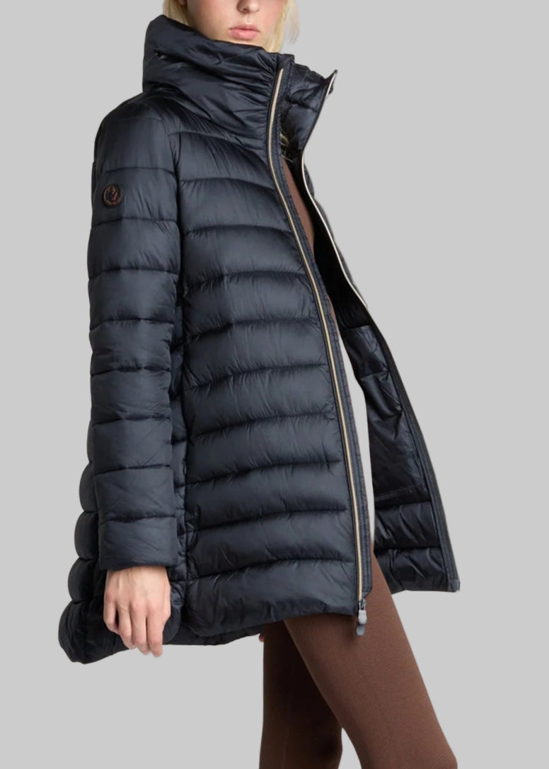 FW25-D43620W  IRIS21  PIUMINO LUNGO DONNA ANIMAL FREE MOD. LYDIA BLU NERO