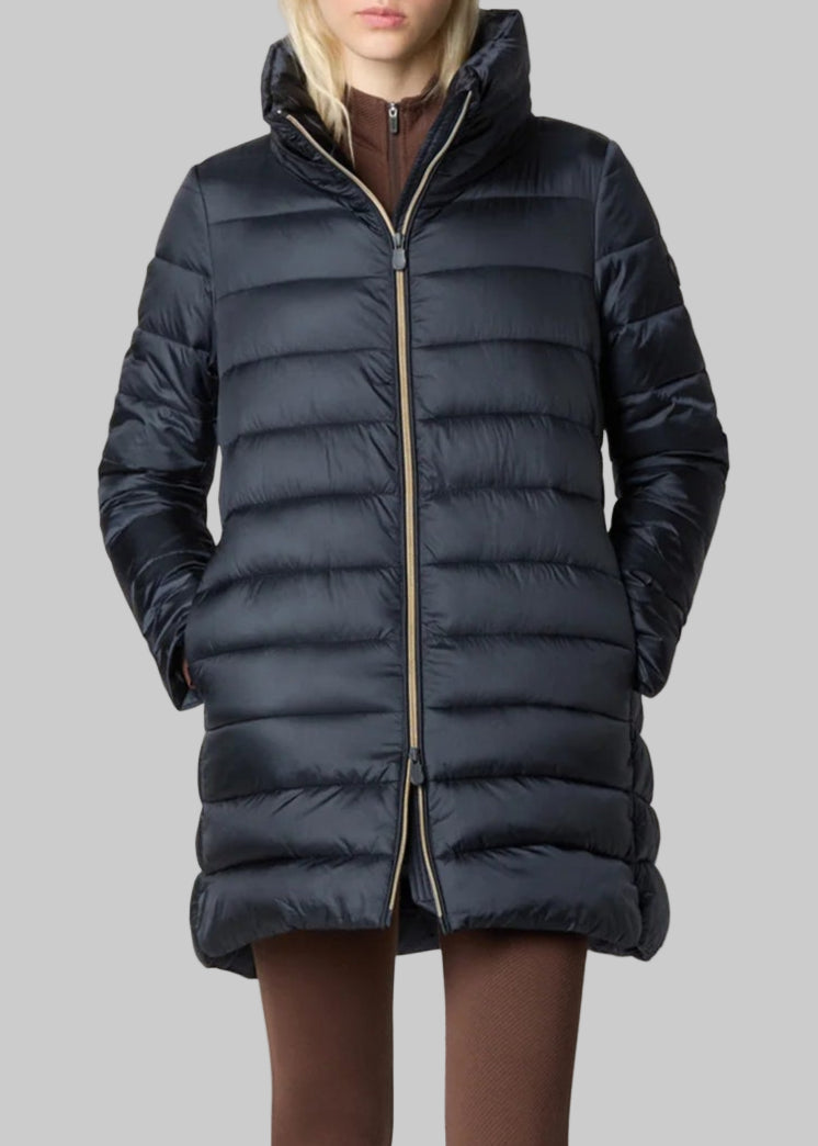 FW25-D43620W  IRIS21  PIUMINO LUNGO DONNA ANIMAL FREE MOD. LYDIA BLU NERO