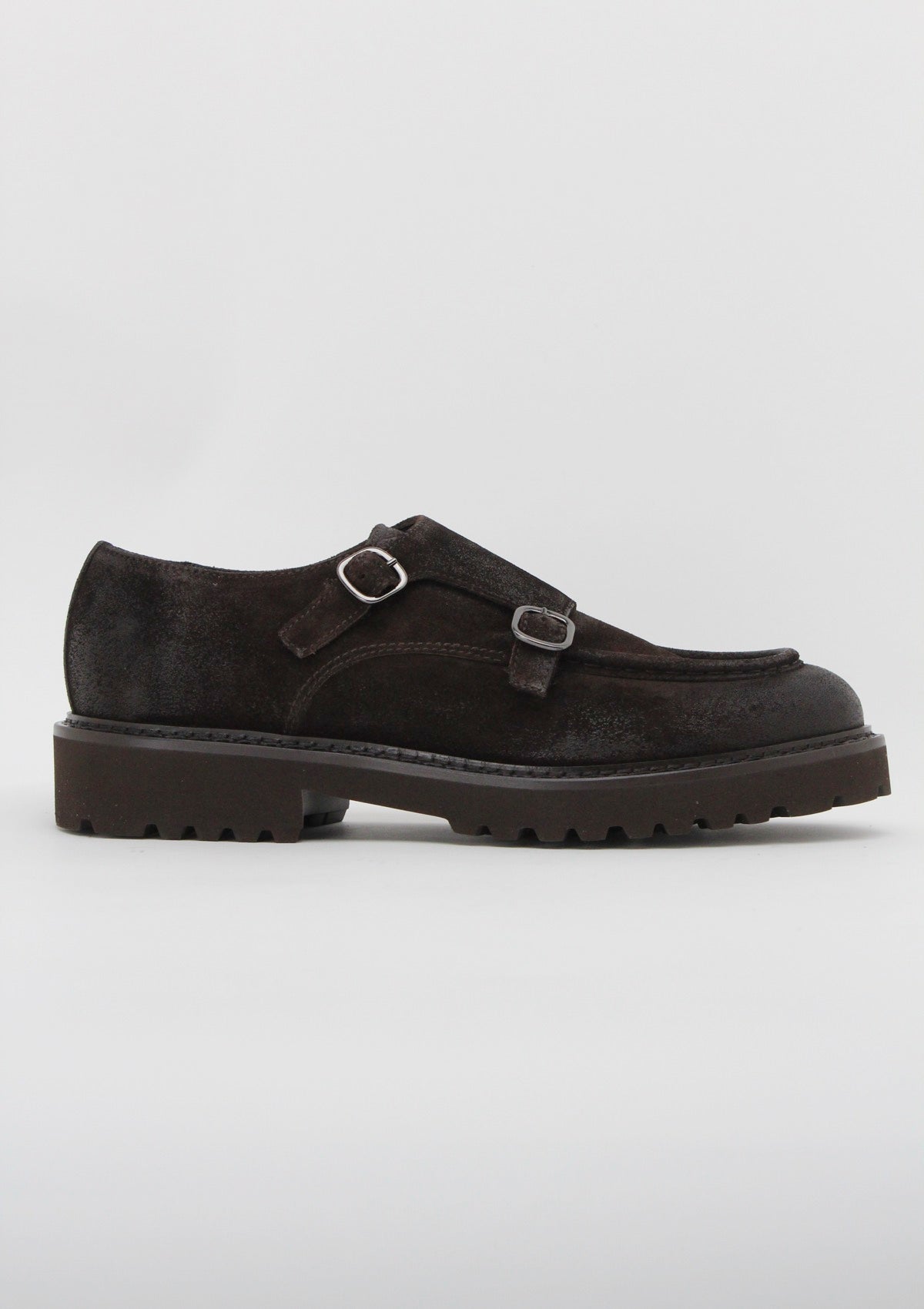 DU2738PHILUF205TM23 SCARPA MONKI STRAP / DOPPIA FIBBIA DOUCAL'S IN PELLE SCAMOSCIATA INVECCHIATA - MARRONE SCURO