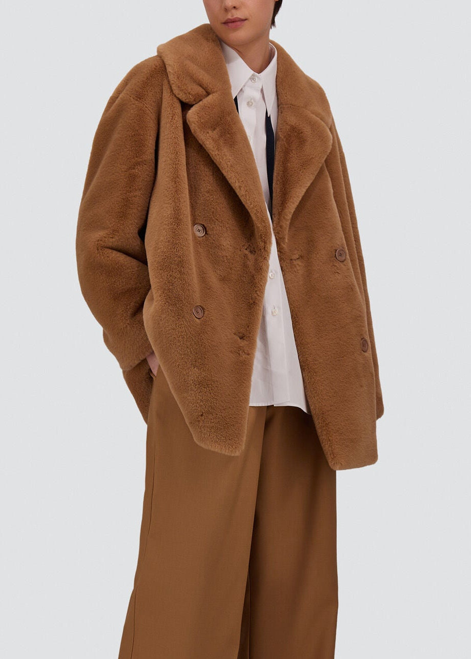 GC000581D-12422-2157 PEACOAT IN TOCCO PELLICCIA EFFETTO CASTORO
