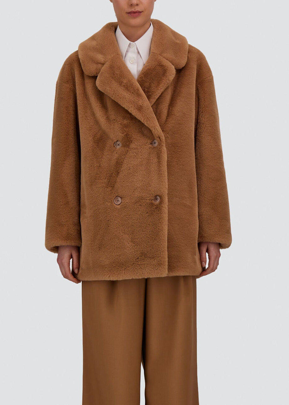 GC000581D-12422-2157 PEACOAT IN TOCCO PELLICCIA EFFETTO CASTORO