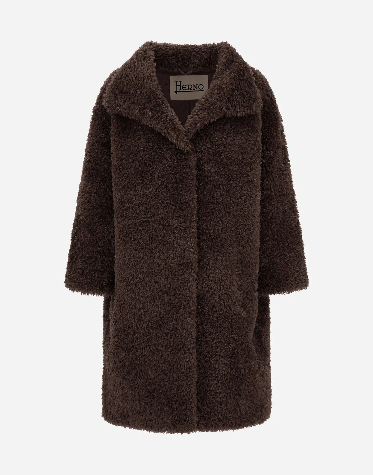 GC000610D-12421-8810  Cappotto monopetto in tessuto effetto pelliccia riccia FONDENTE