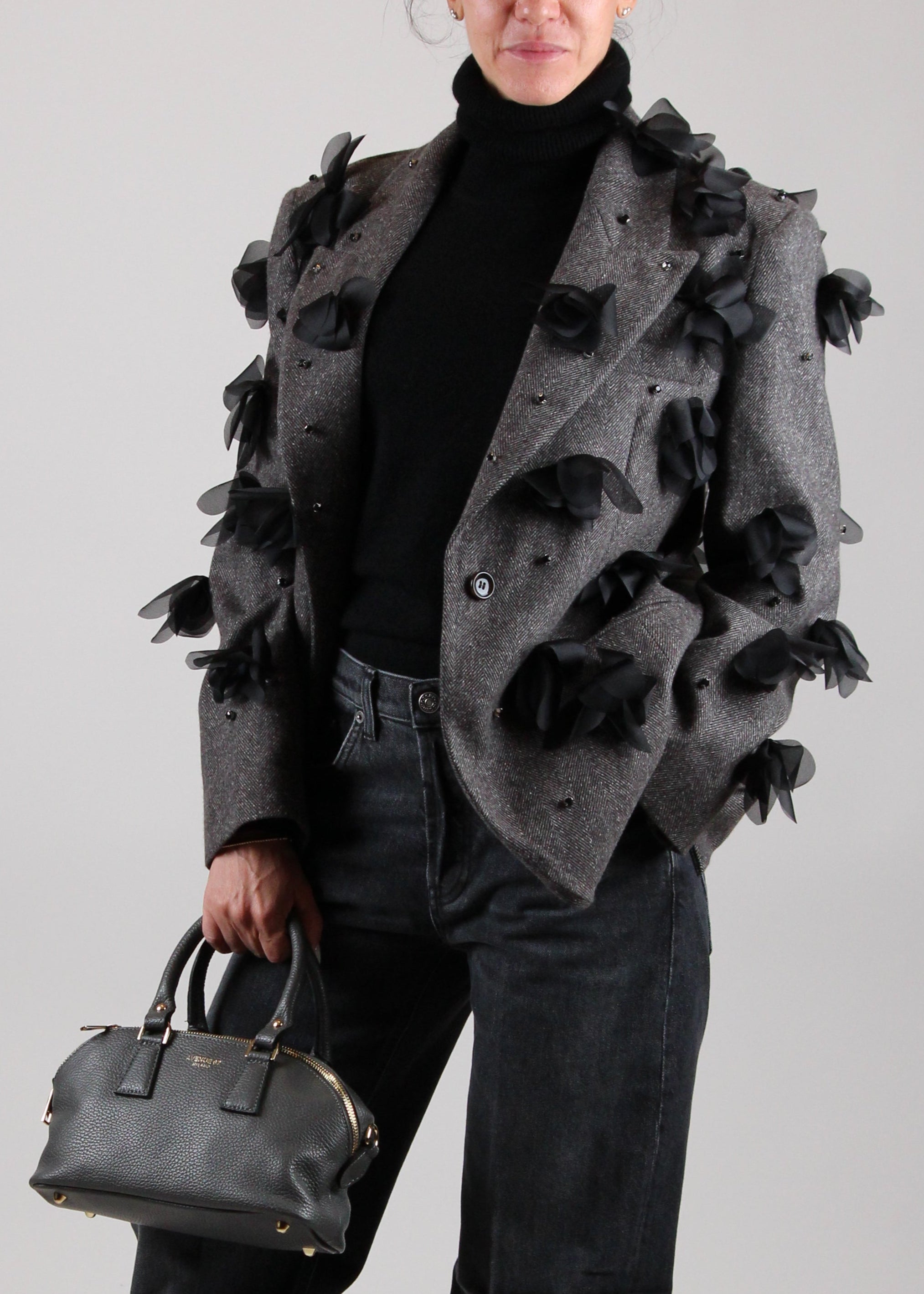 FW25-2523046058-001 SHOWSTOPP  BLAZER CON FIORI E RICAMI - TESTA DI MORO
