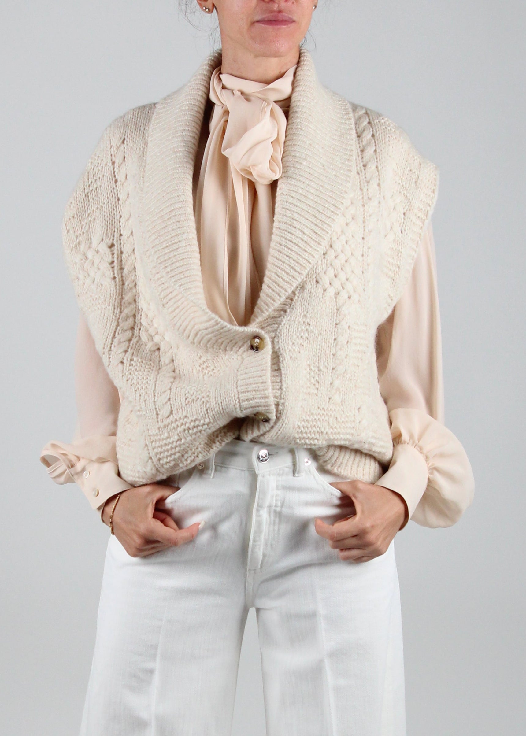 FW25-256MMOKN018_256MO36 CARDIGAN BRISTOL IN LANA/ALPACA MIX PUNTI - ECRU