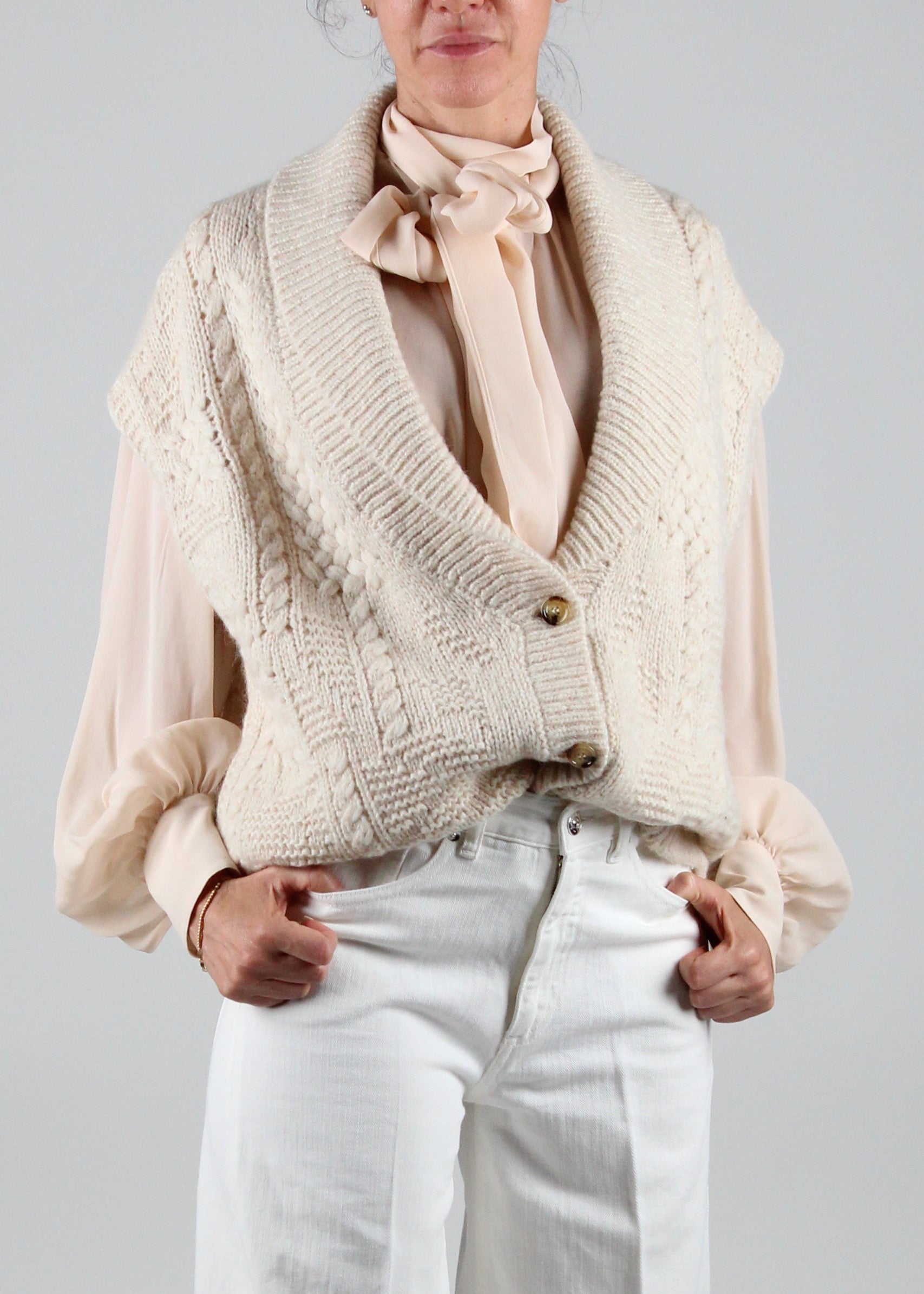 FW25-256MMOKN018_256MO36 CARDIGAN BRISTOL IN LANA/ALPACA MIX PUNTI - ECRU