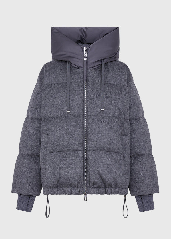 FW25-HEKA-PRATO MESTRE  PIUMINO CORTO OVERSIZE IN LANA  COLORE GRIGIO TORTORA