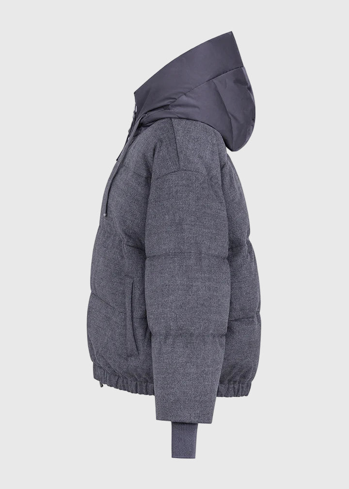 FW25-HEKA-PRATO MESTRE  PIUMINO CORTO OVERSIZE IN LANA  COLORE GRIGIO TORTORA