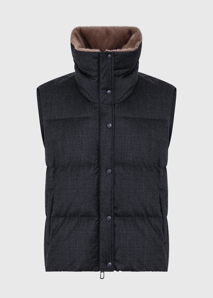 FW25-ILANA-BOLZANO  PIUMINO-GILET IN PURA LANA COLORE GRIGIO ANTRACITE