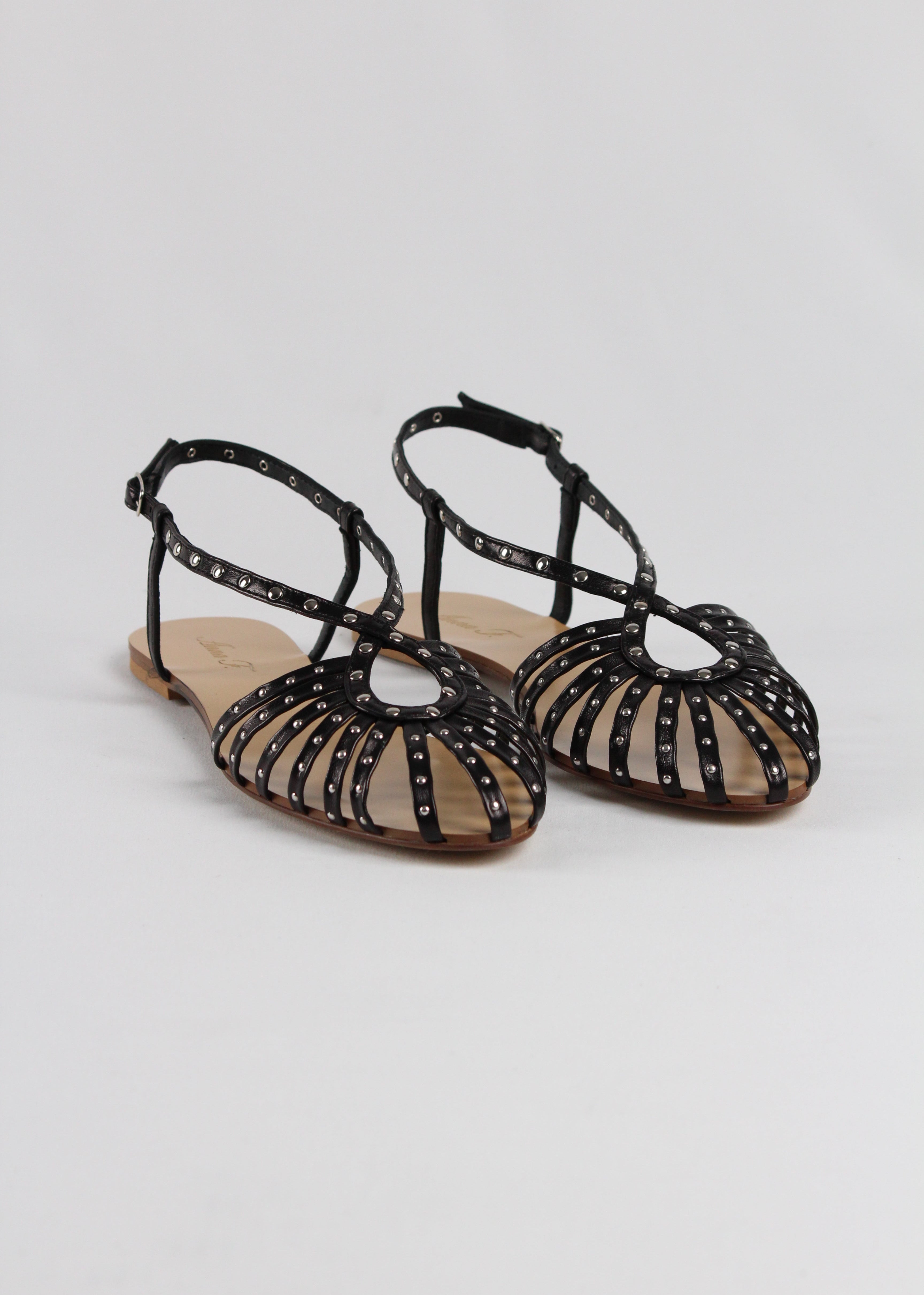 514. SANDALO RAGNETTO CON BORCHIE NEW IN NAPPA NERO