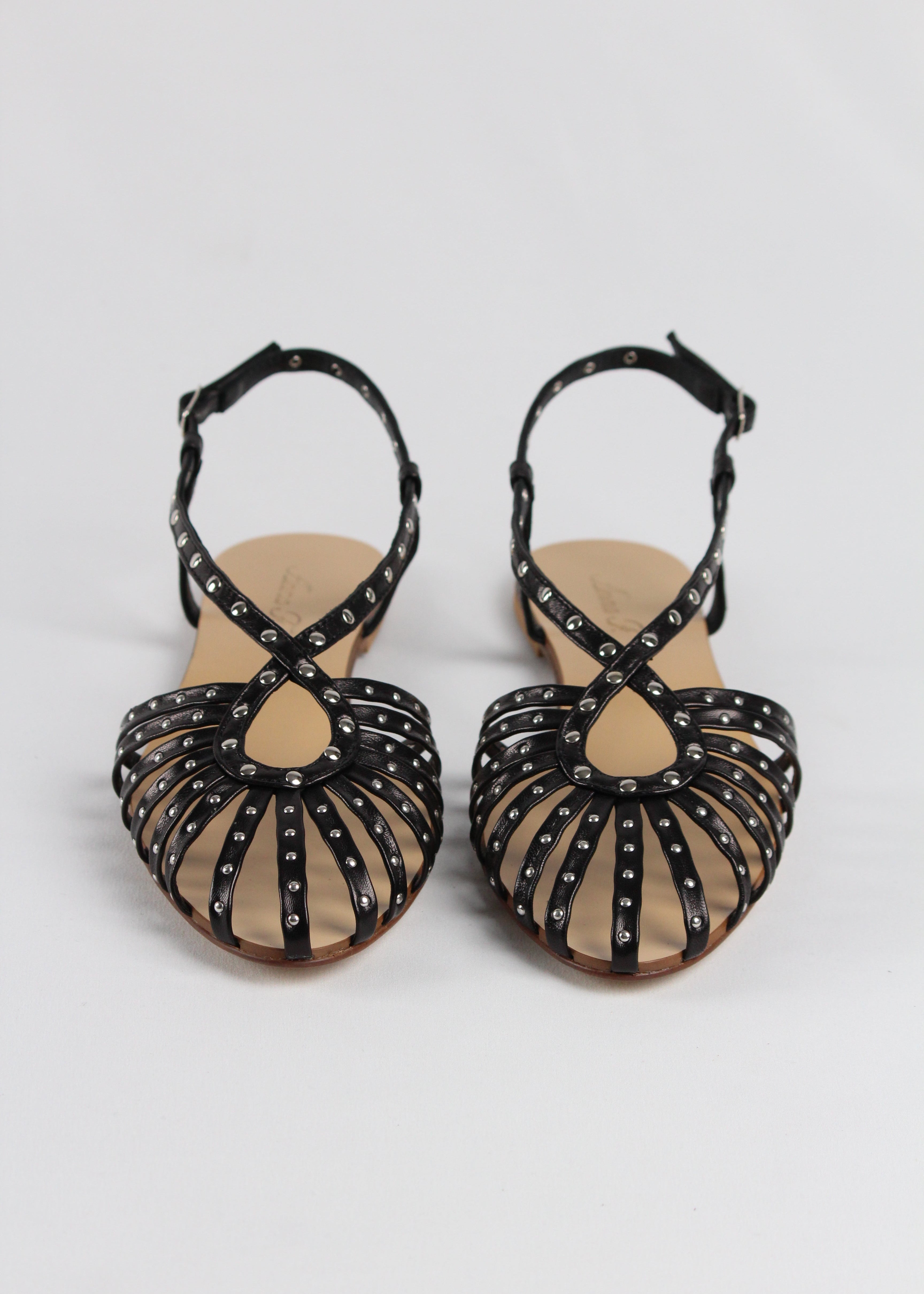 514. SANDALO RAGNETTO CON BORCHIE NEW IN NAPPA NERO