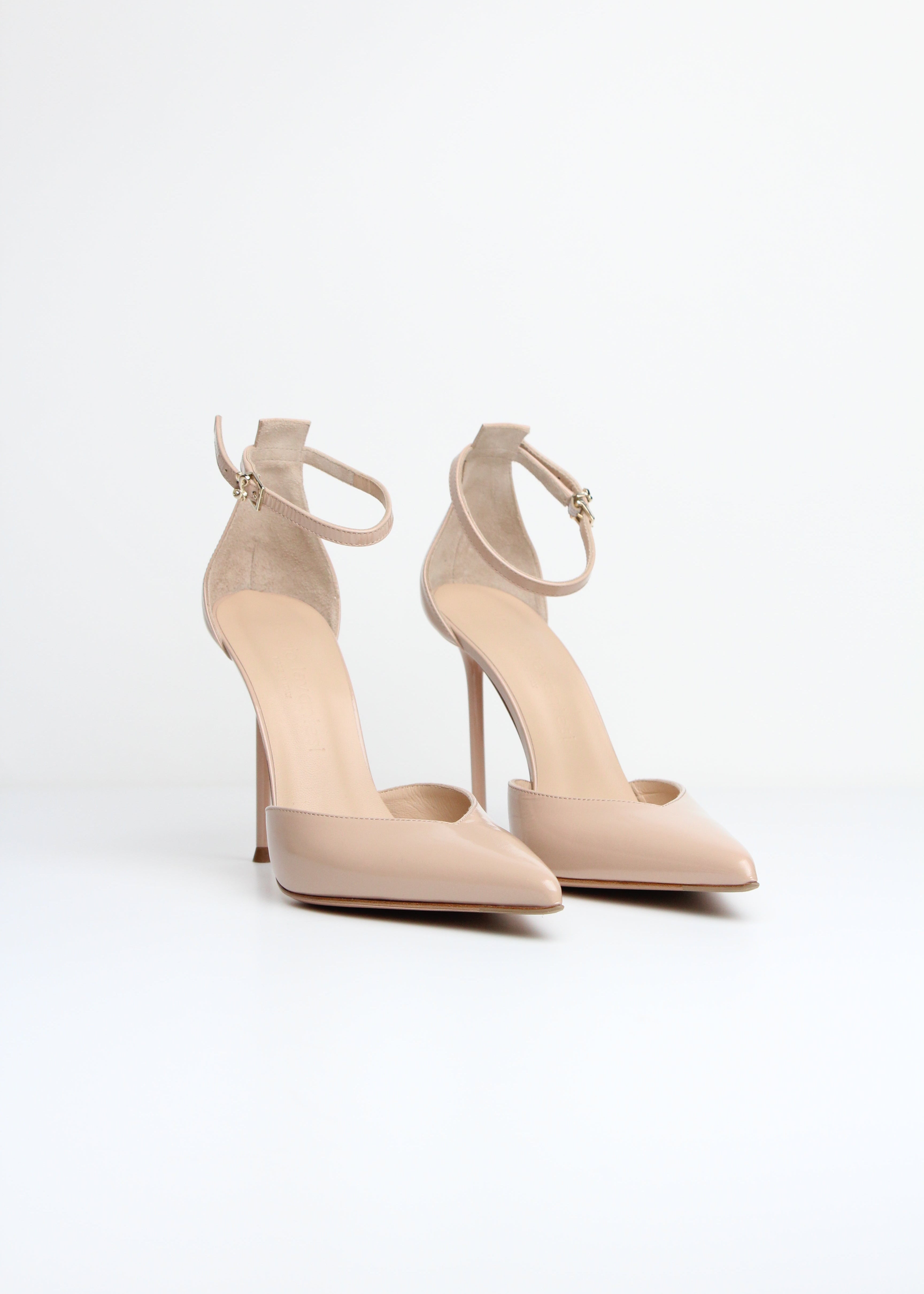 SS25-LAMYU. DÉCOLLETÉ IN PELLE VERNICE BEIGE CHIARO CON CINTURINO