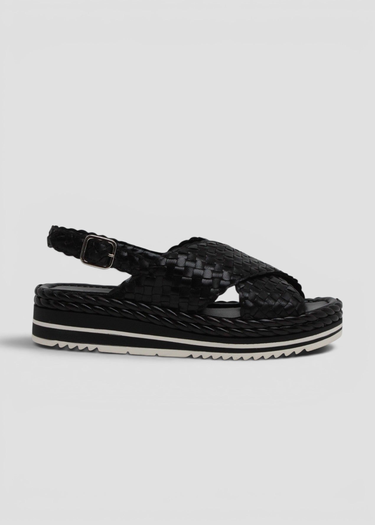 9797  MILAN SANDALO A FASCE IN PELLE INTRECCIATA NERO