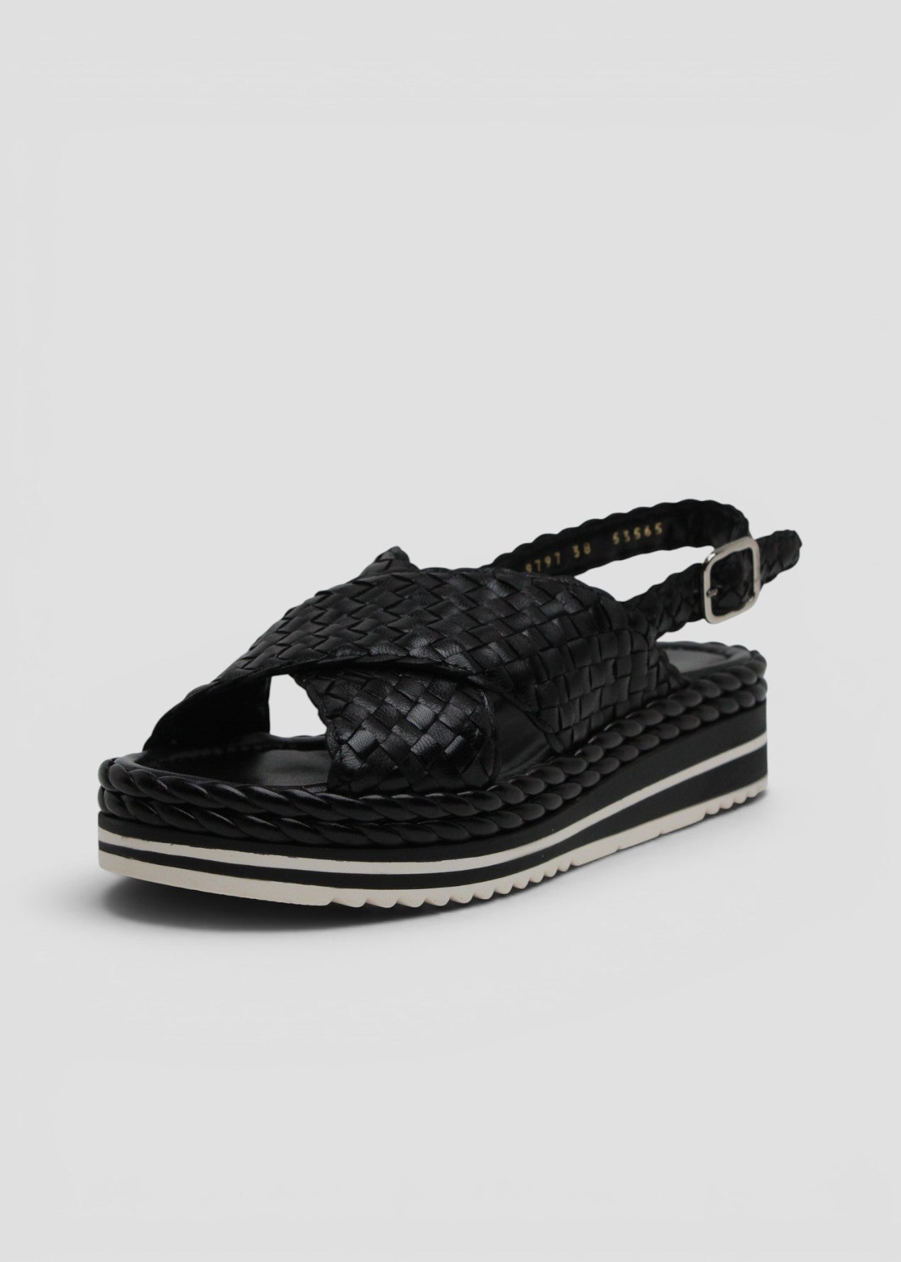9797  MILAN SANDALO A FASCE IN PELLE INTRECCIATA NERO