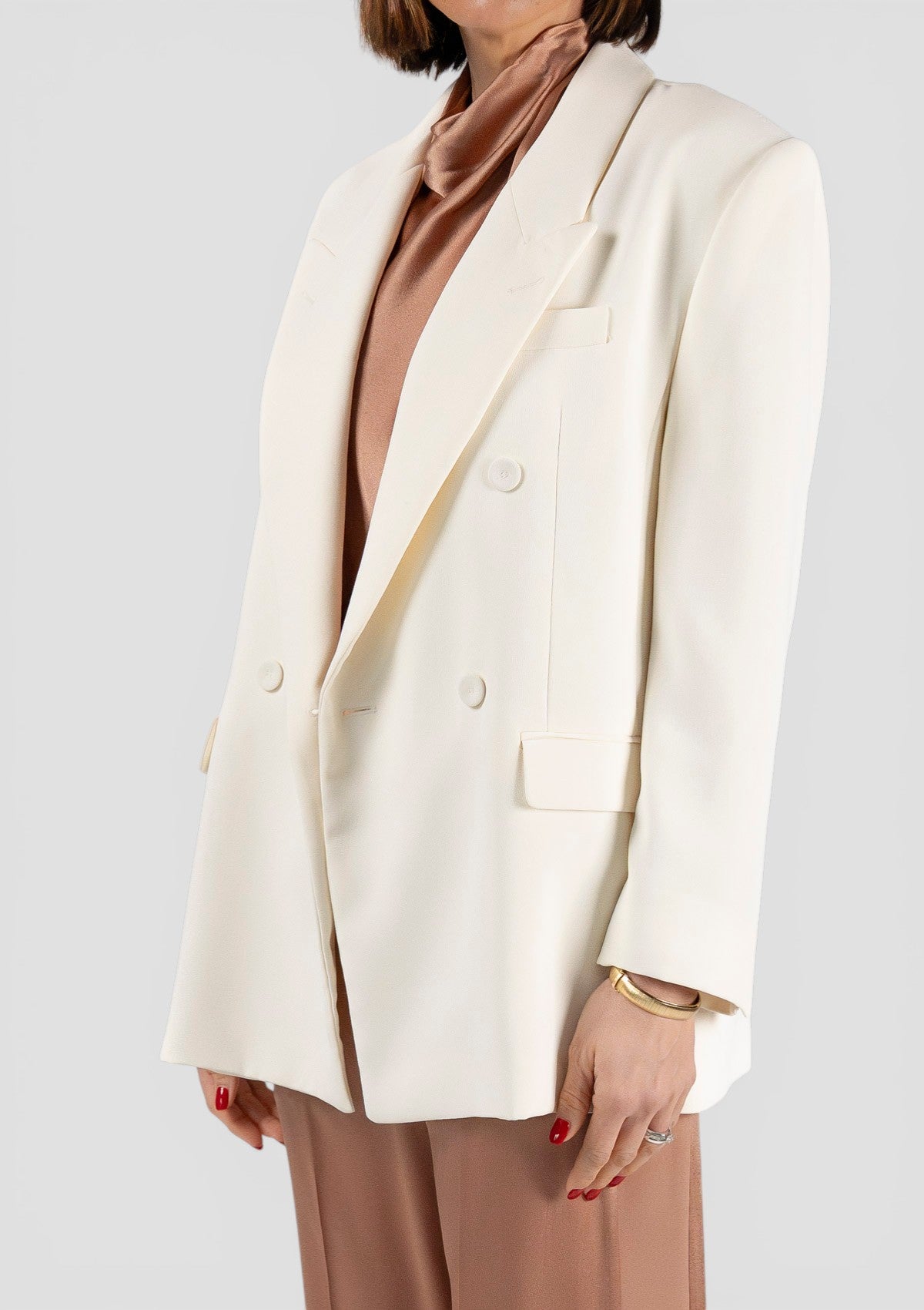 SS26-2613041093200  MLTFERVORE  BLAZER DOPPIOPETTO IN TELA STRETCH - BIANCO