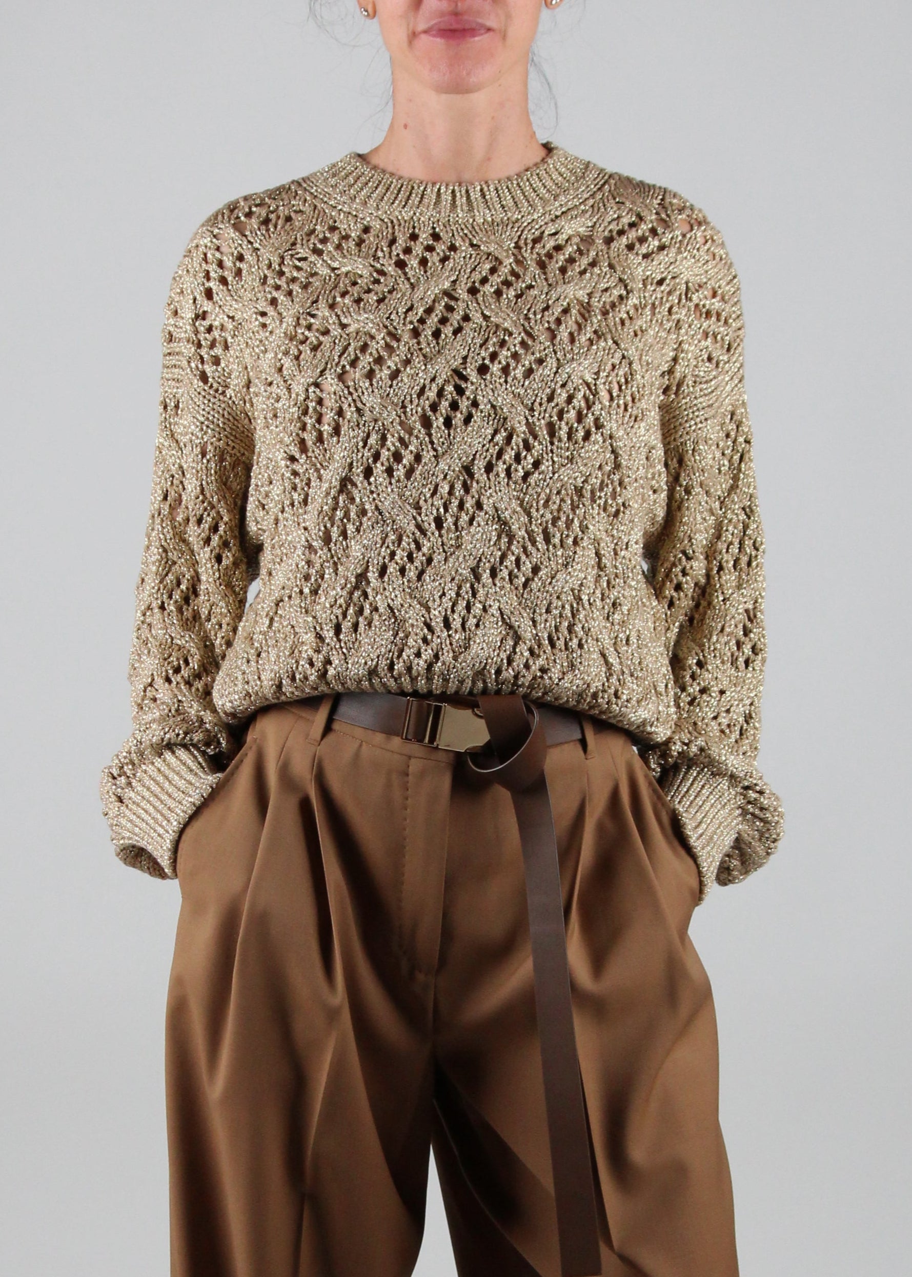 FW25-2526366141-001 PILADE MAGLIA IN CORDONETTO A ROMBI ORO