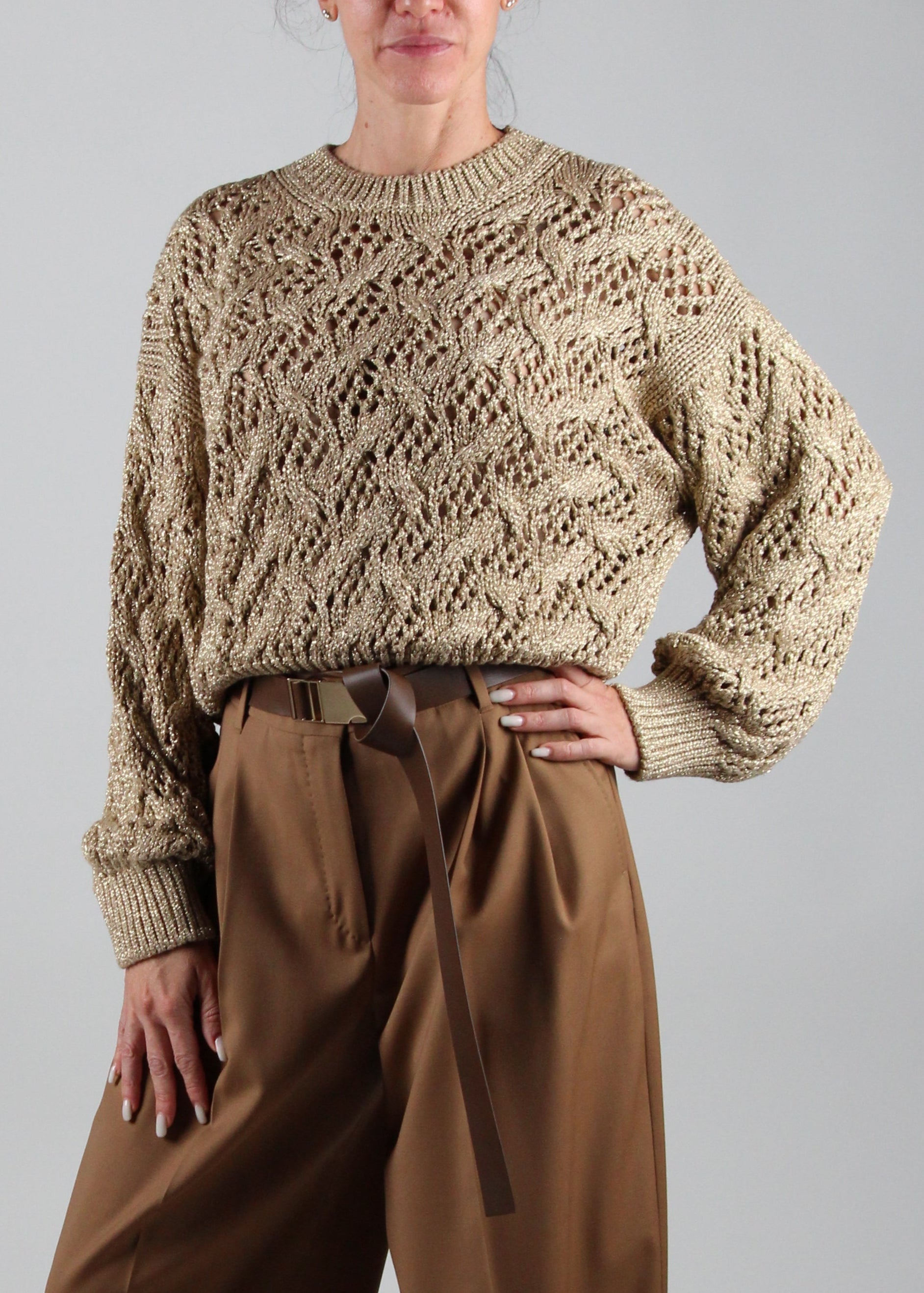 FW25-2526366141-001 PILADE MAGLIA IN CORDONETTO A ROMBI ORO