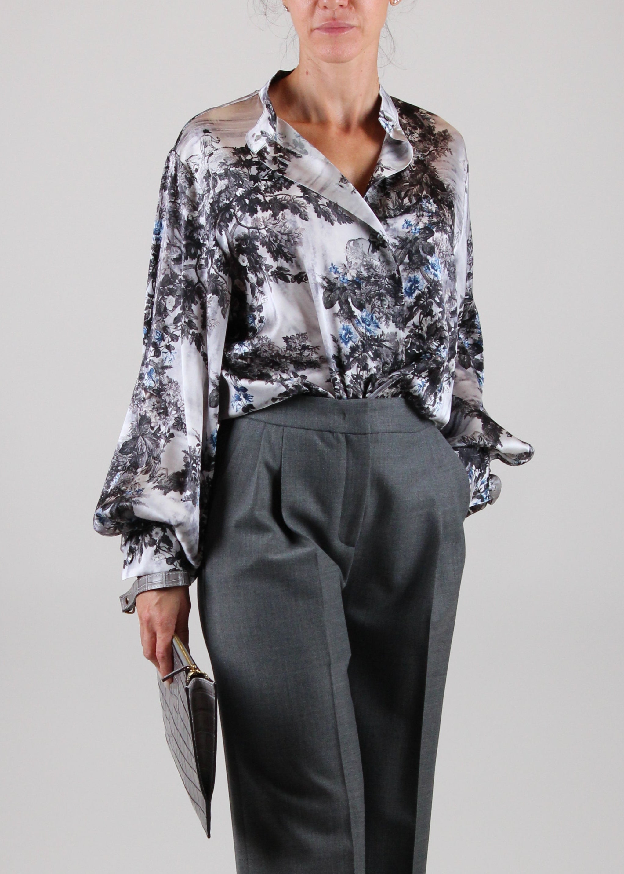 FW25-252MMOSH030_256MO02 CAMICIA AGATHA IN RASO STRETCH STAMPATO - MULTICOLOR ARGENTO