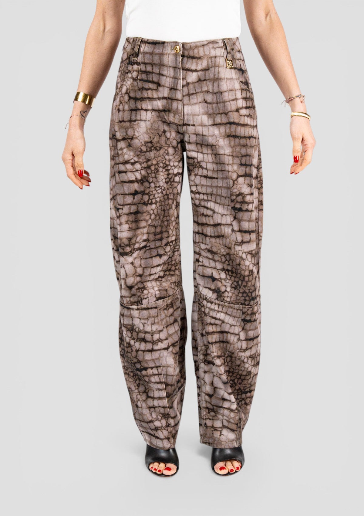 SS26-PJ31D61E2 JEANS IN DRILL CON STAMPA ALLIGATORE