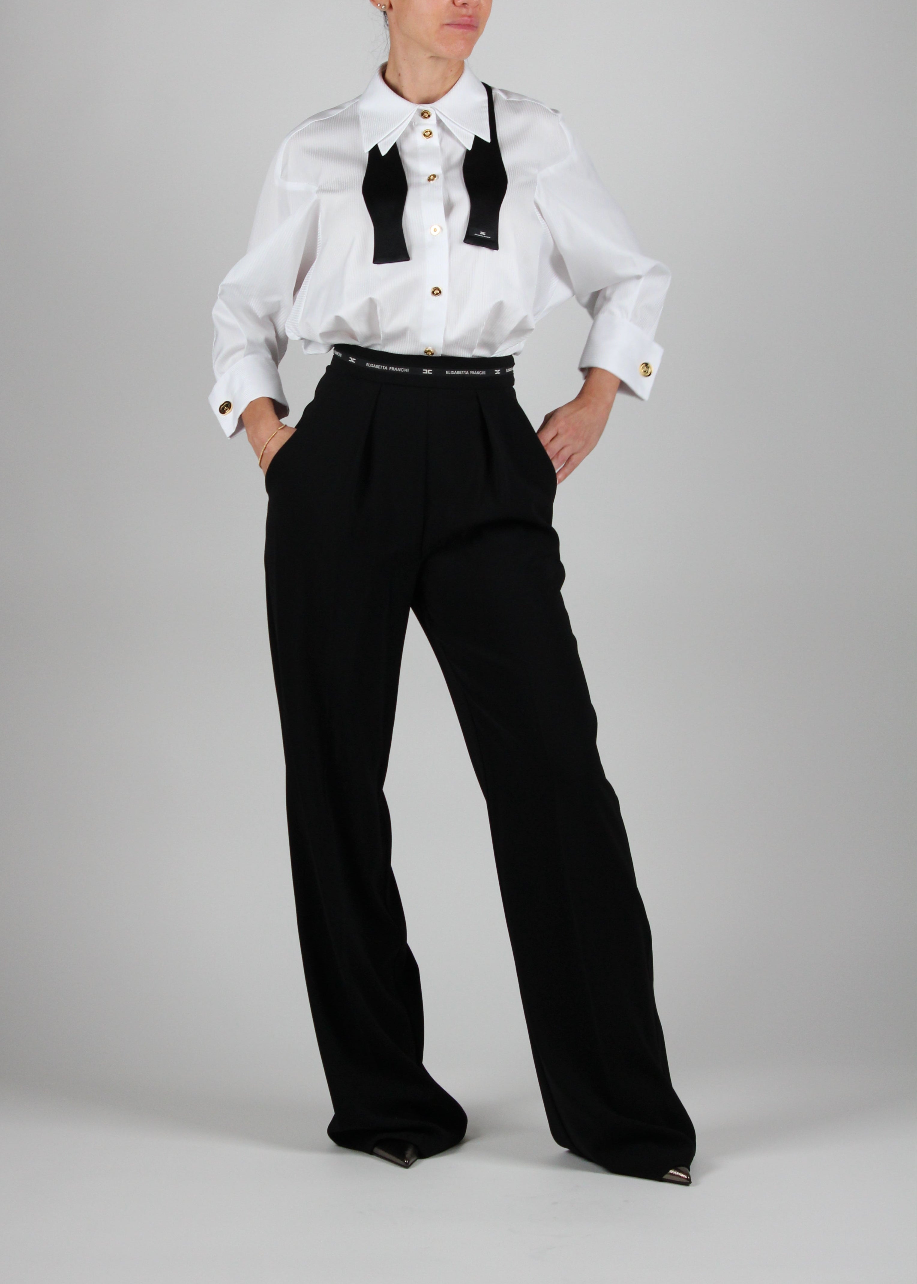 FW25-TU05656E2 TUTA IN POPELINE E CRÊPE LEGGERO  COLORE BIANCO-NERO