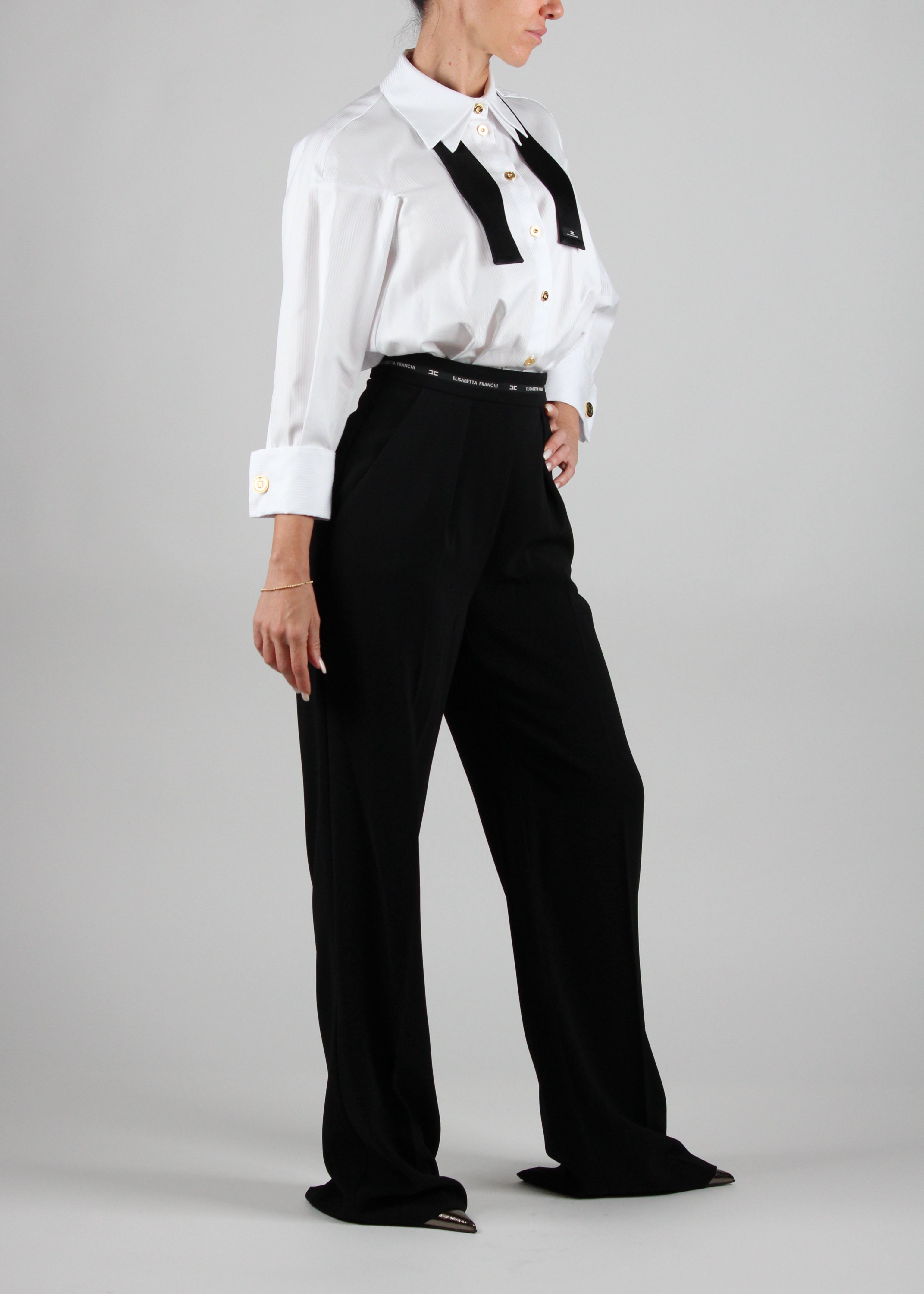 FW25-TU05656E2 TUTA IN POPELINE E CRÊPE LEGGERO  COLORE BIANCO-NERO