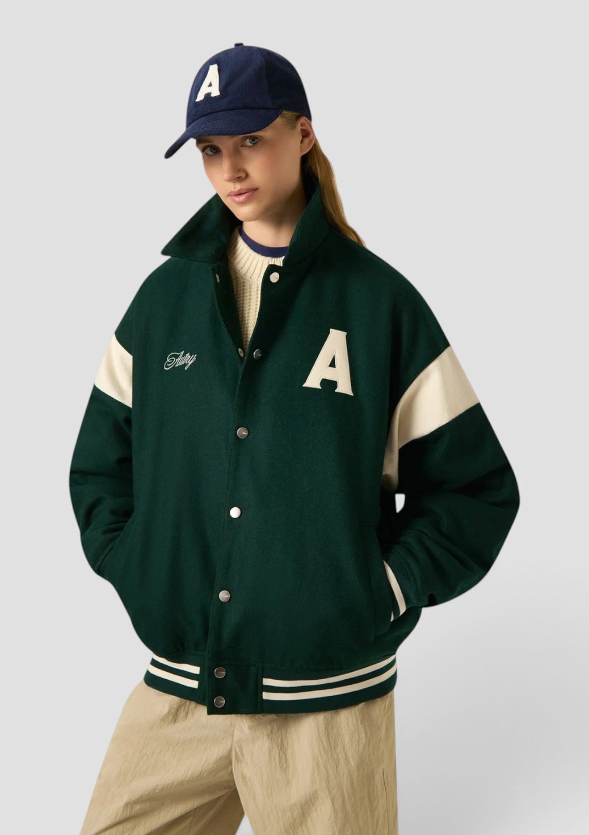 JAPX 142F GIACCA VARSITY COLLEGE UNISEX VERDE