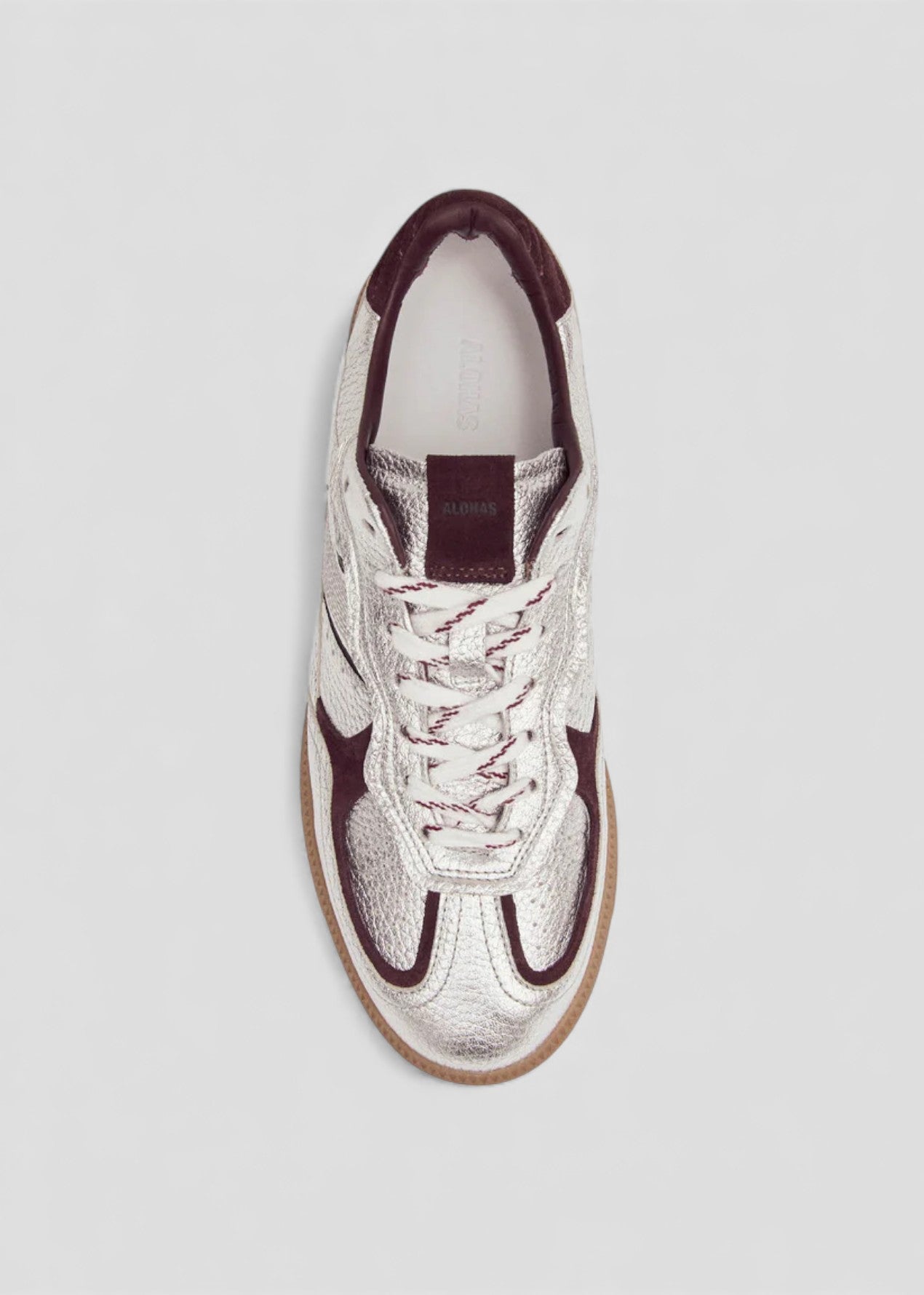 SS26-101208-01. TB.490 SNEAKERS IN PELLE ARGENTATA E BORDEAUX