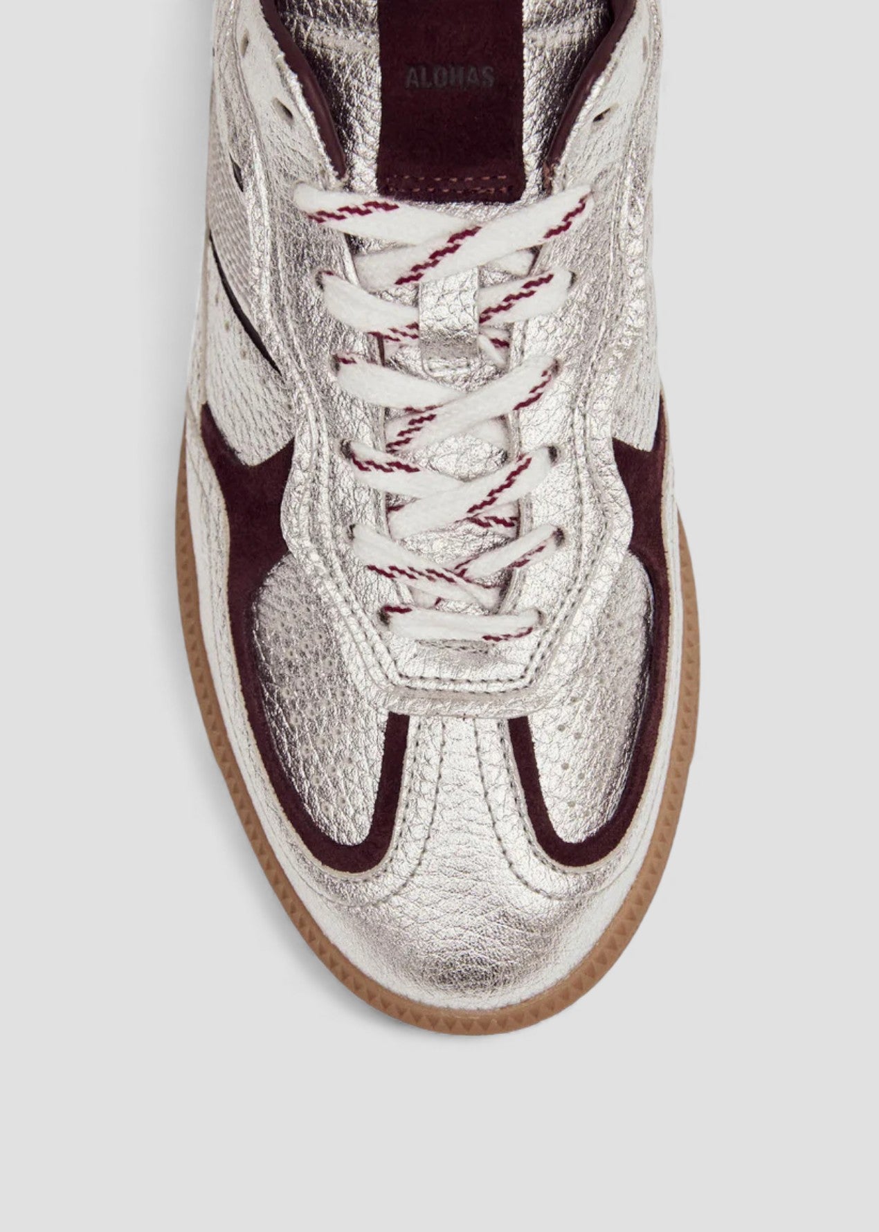 SS26-101208-01. TB.490 SNEAKERS IN PELLE ARGENTATA E BORDEAUX
